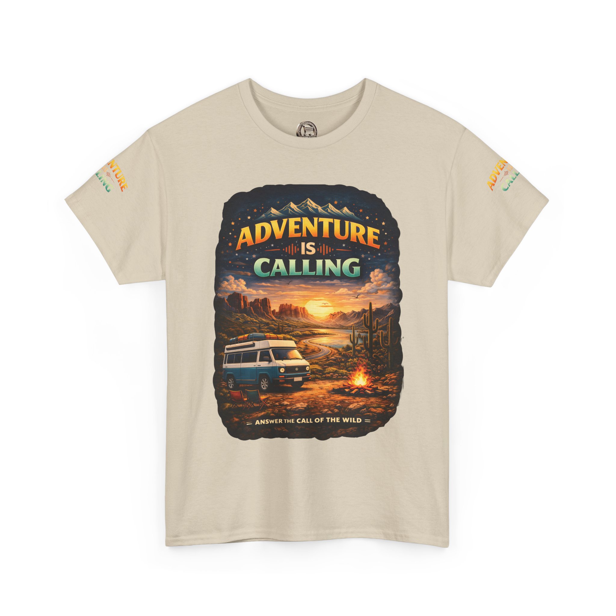 Unisex Heavy Cotton Tee — "Adventure Is Calling" Design Scenic-Line