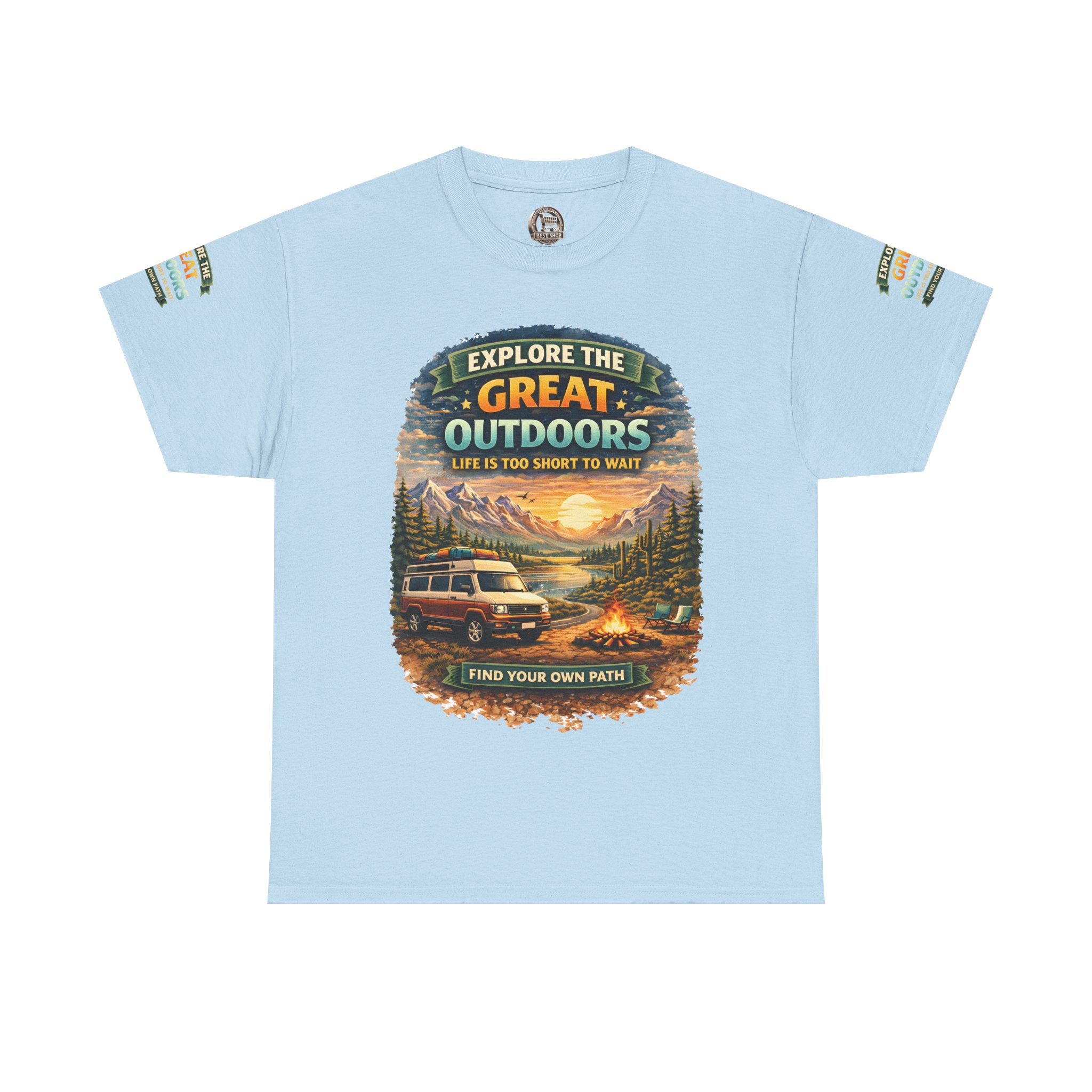 Unisex Heavy Cotton Tee — "Explore The Great Outdoors" Design Scenic-Line