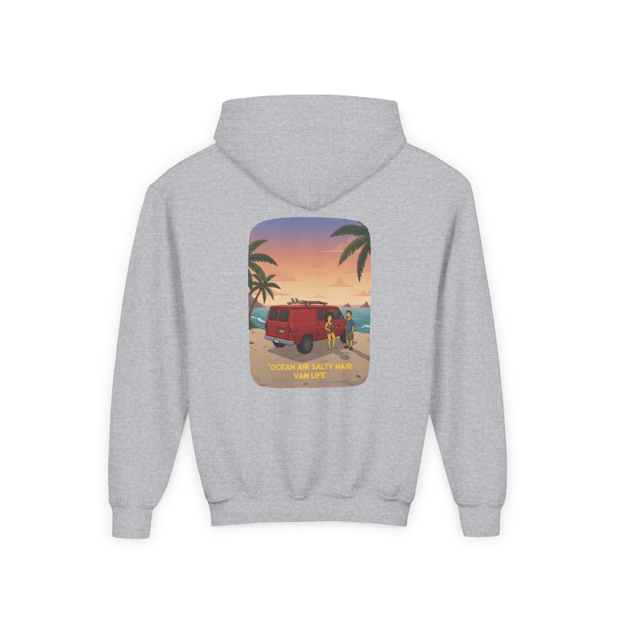 8091720533540502299_2048.jpeg Youth Hoodie(Gildan) – "Ocean Air Salty Hair Van Life" (Design Sitcom-Line)