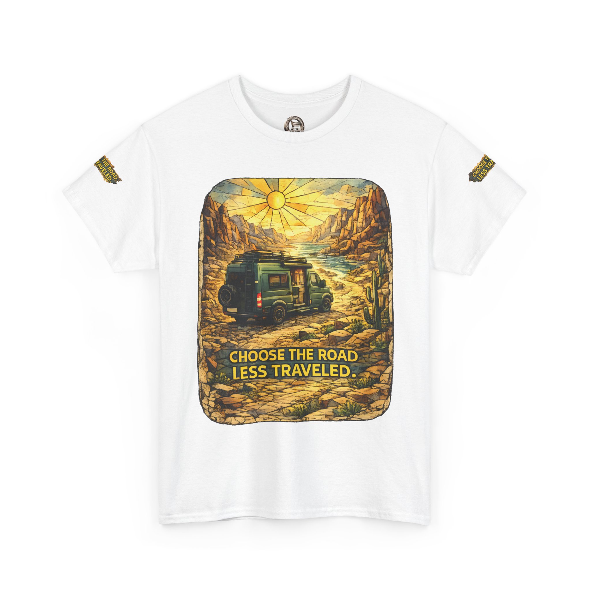 Unisex Heavy Cotton Tee — "Choose The Road Less Traveled" Design Cubic-Line