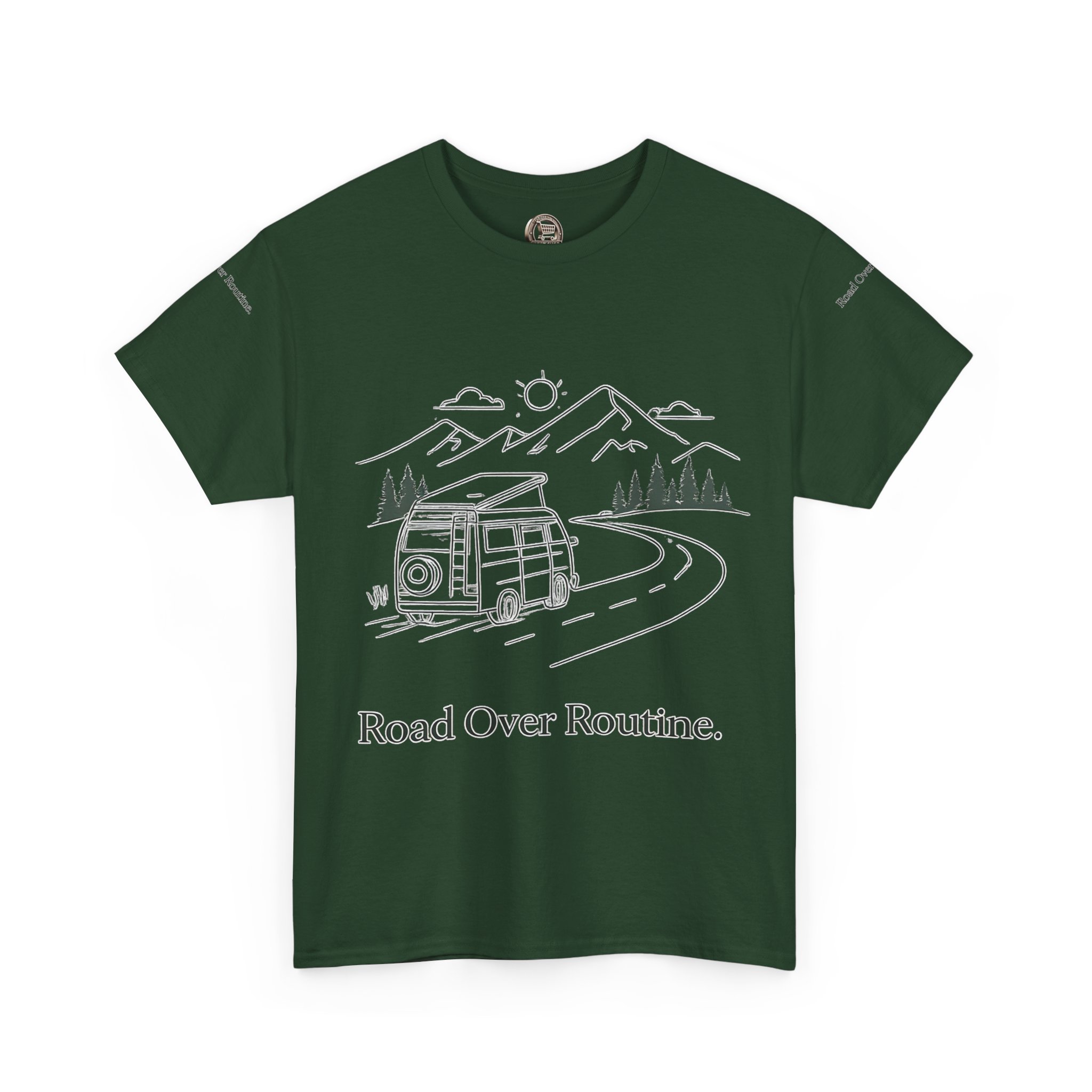 Unisex Heavy Cotton Tee — "Road Over Routine" Design Minimal-Line