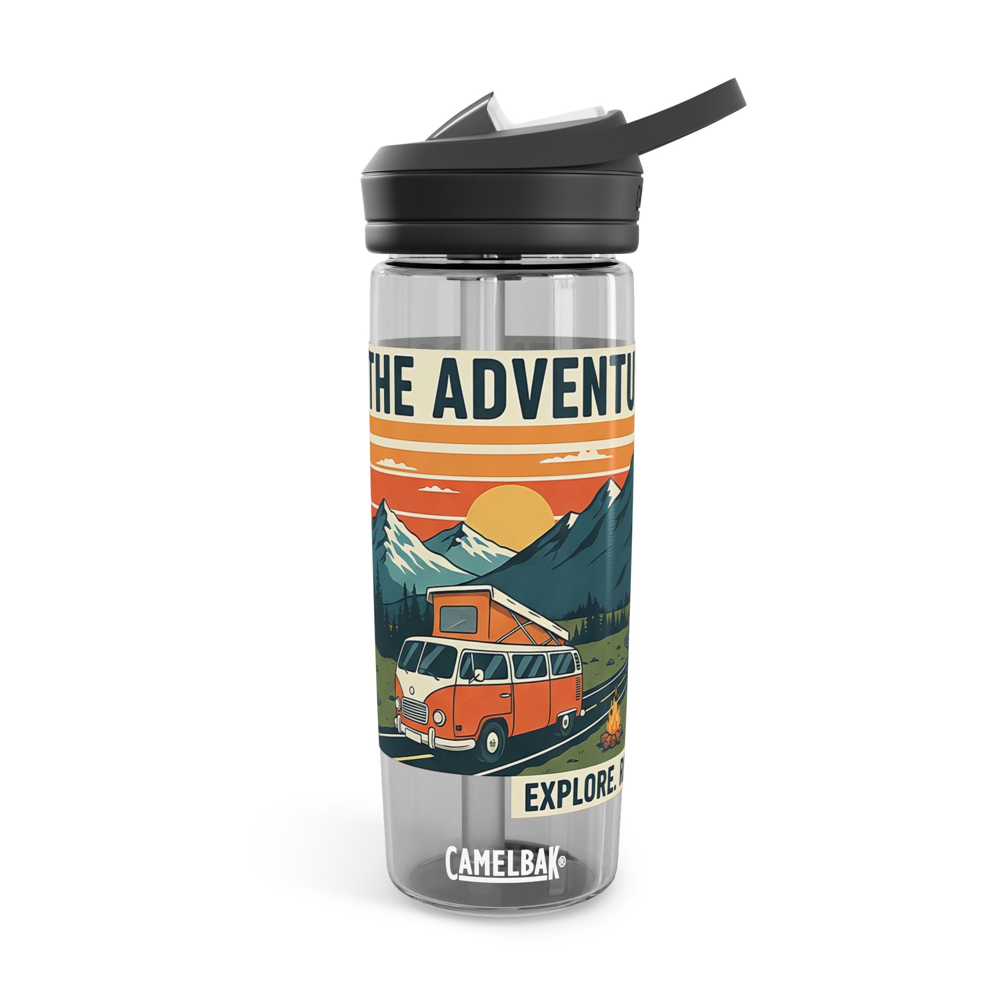 Water Bottle — 20/25oz CamelBak Eddy® | "Adventure Is Out There " Retro Mountain & Van Camping Design