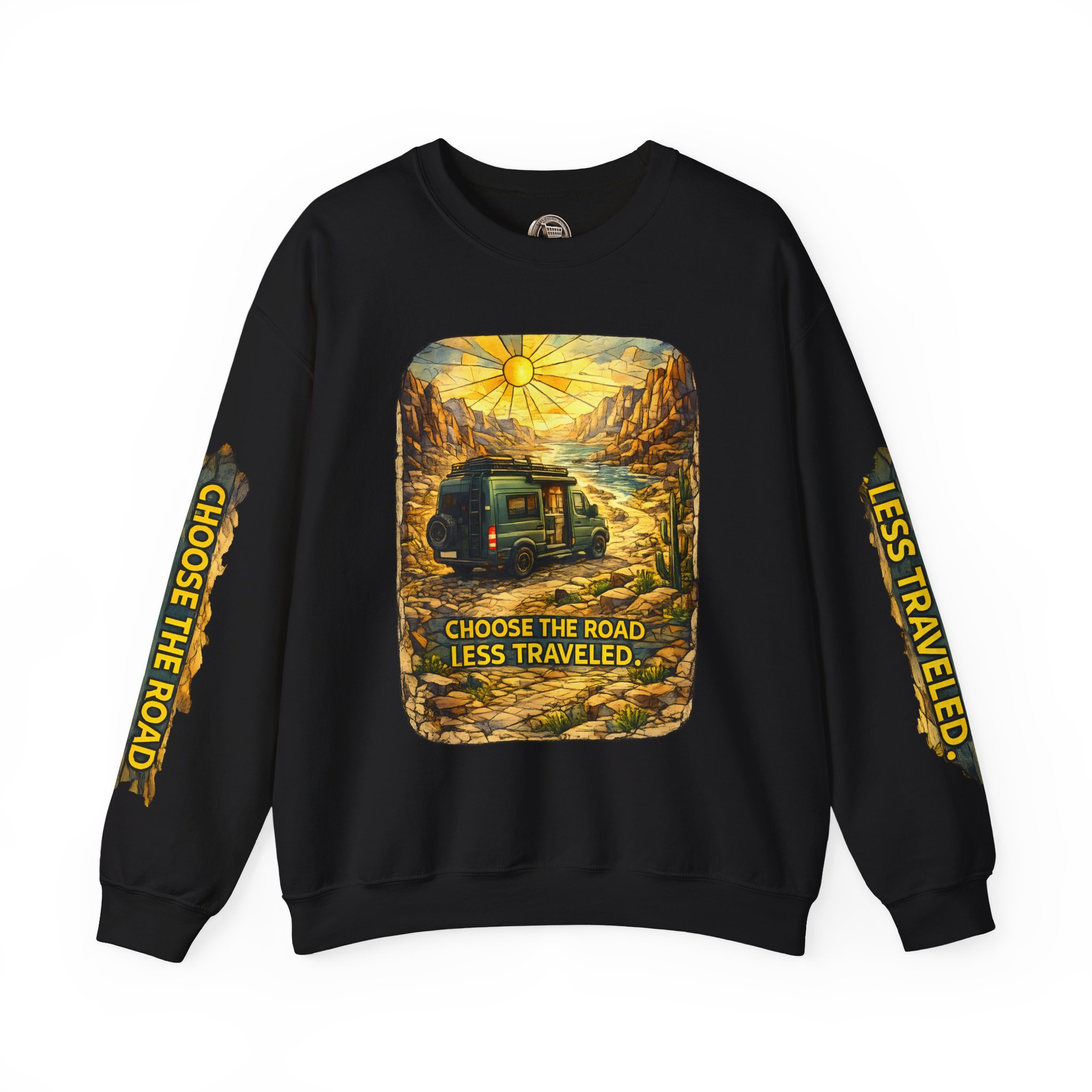 Unisex Heavy Blend™ Crewneck Sweatshirt — "Choose The Road Less Traveled" Design Cubic-Line