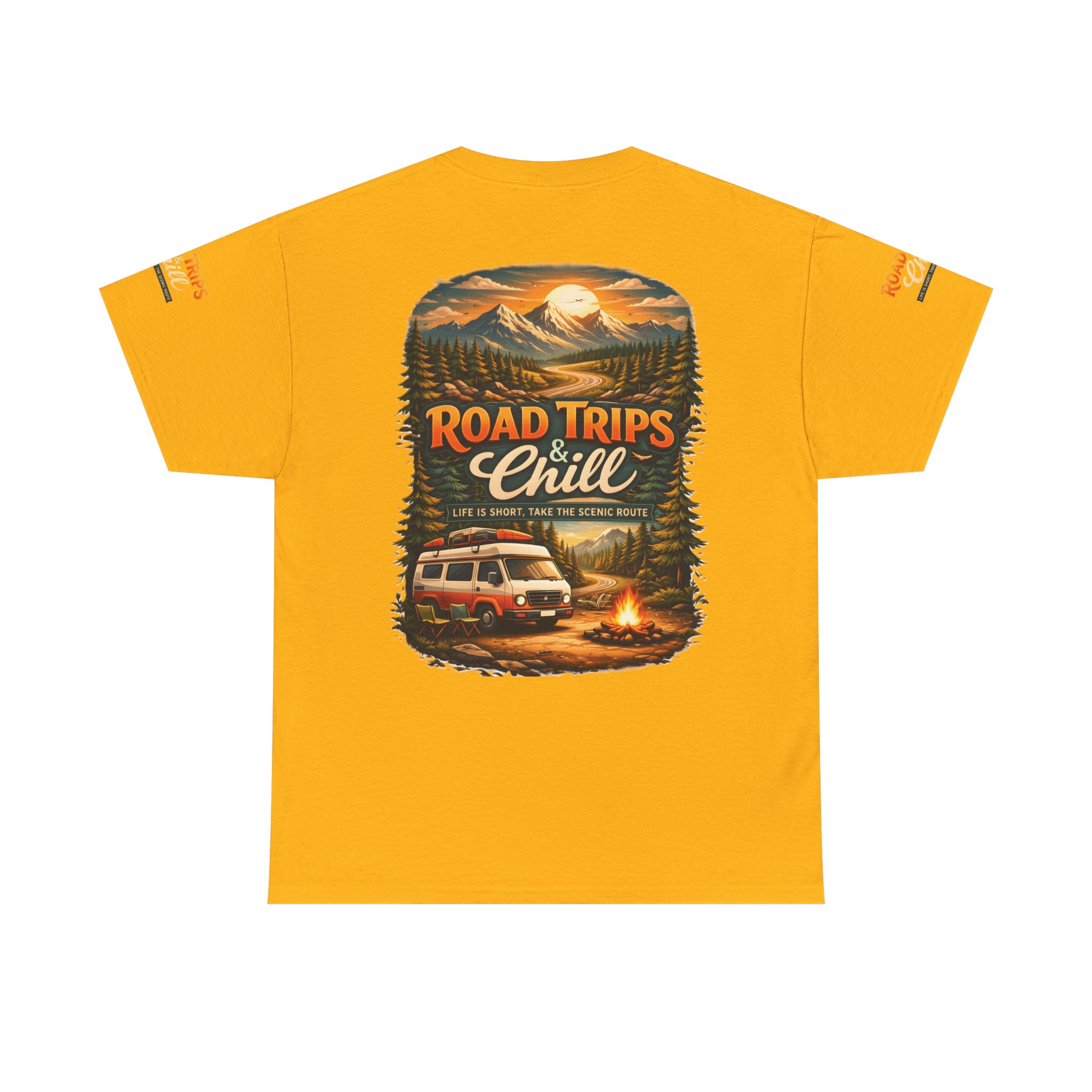 Unisex Heavy Cotton Tee — "Road Trips & Chill" Design Scenic-Line