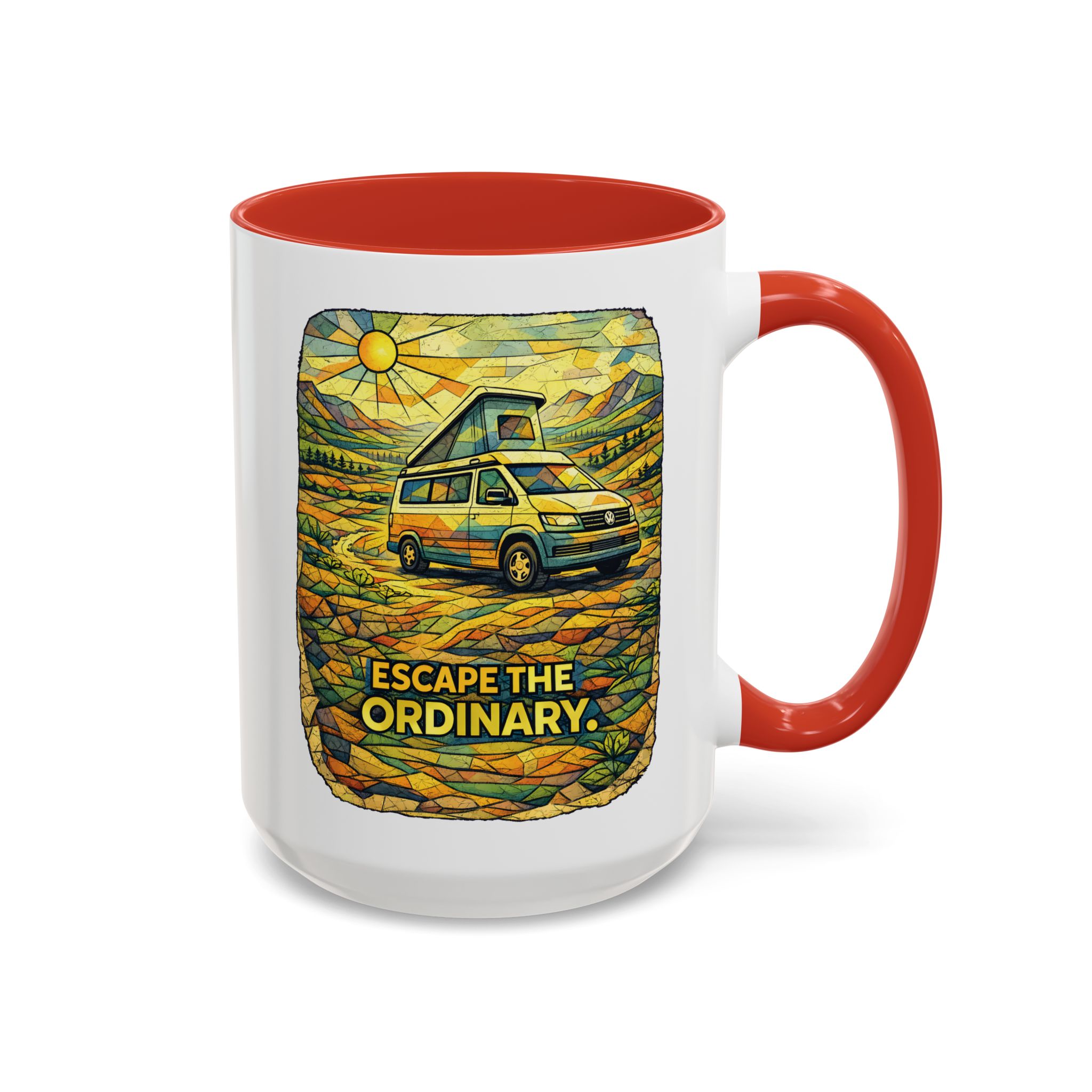 Accent Coffee Mug (11, 15oz) — "Escape The Ordinary" Design Cubic-Line