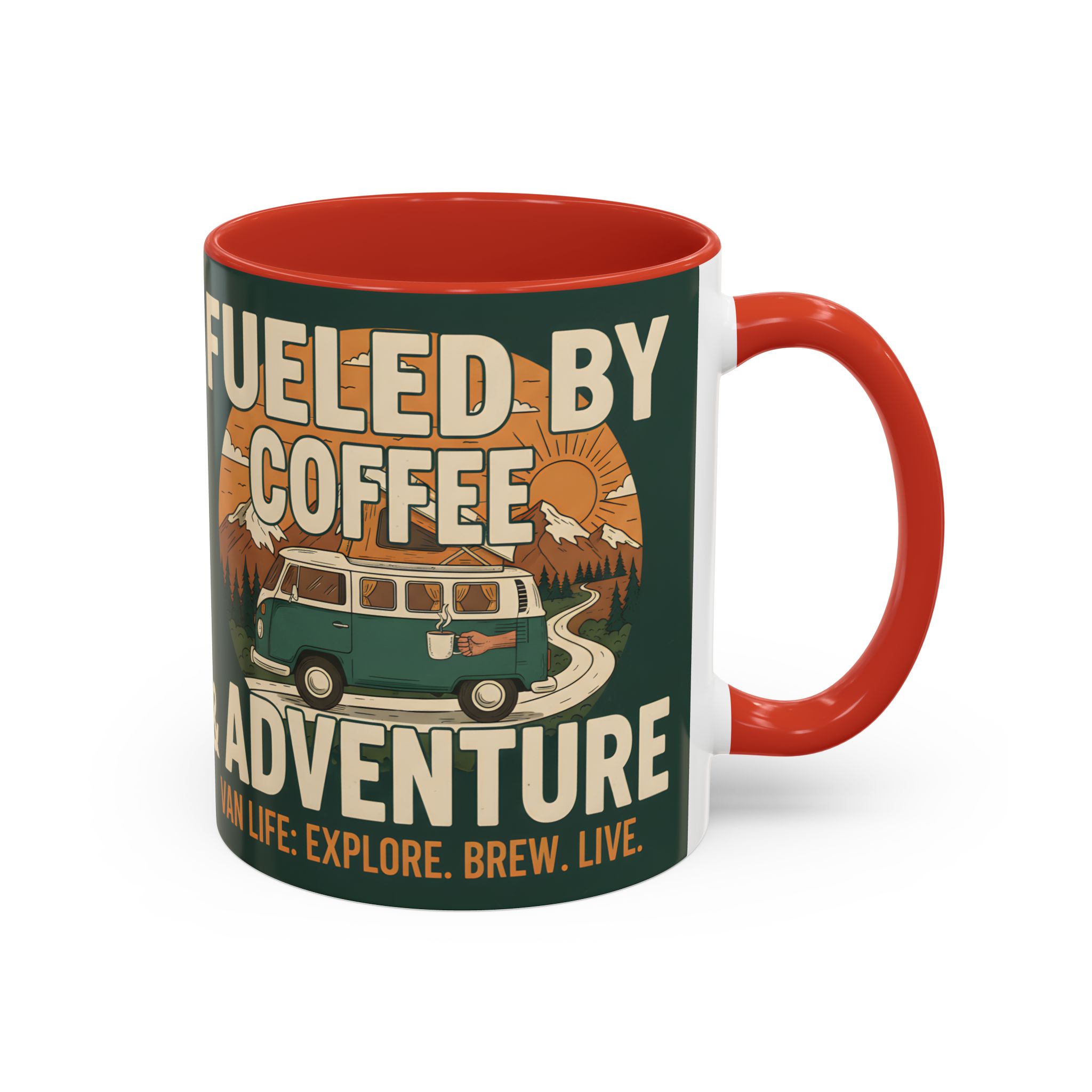 Accent Coffee Mug (11, 15oz) — "Fueled by Coffee & Adventure"