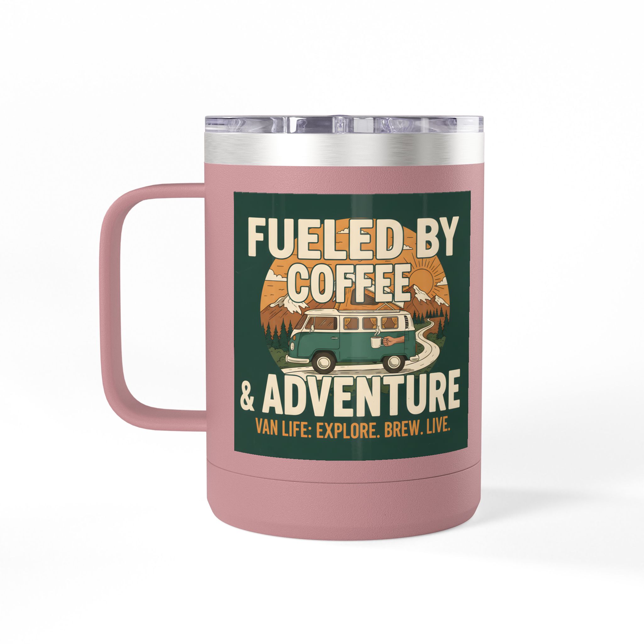 Coffee Mug Tumbler, 15oz — "Fueled by Coffee & Adventure"