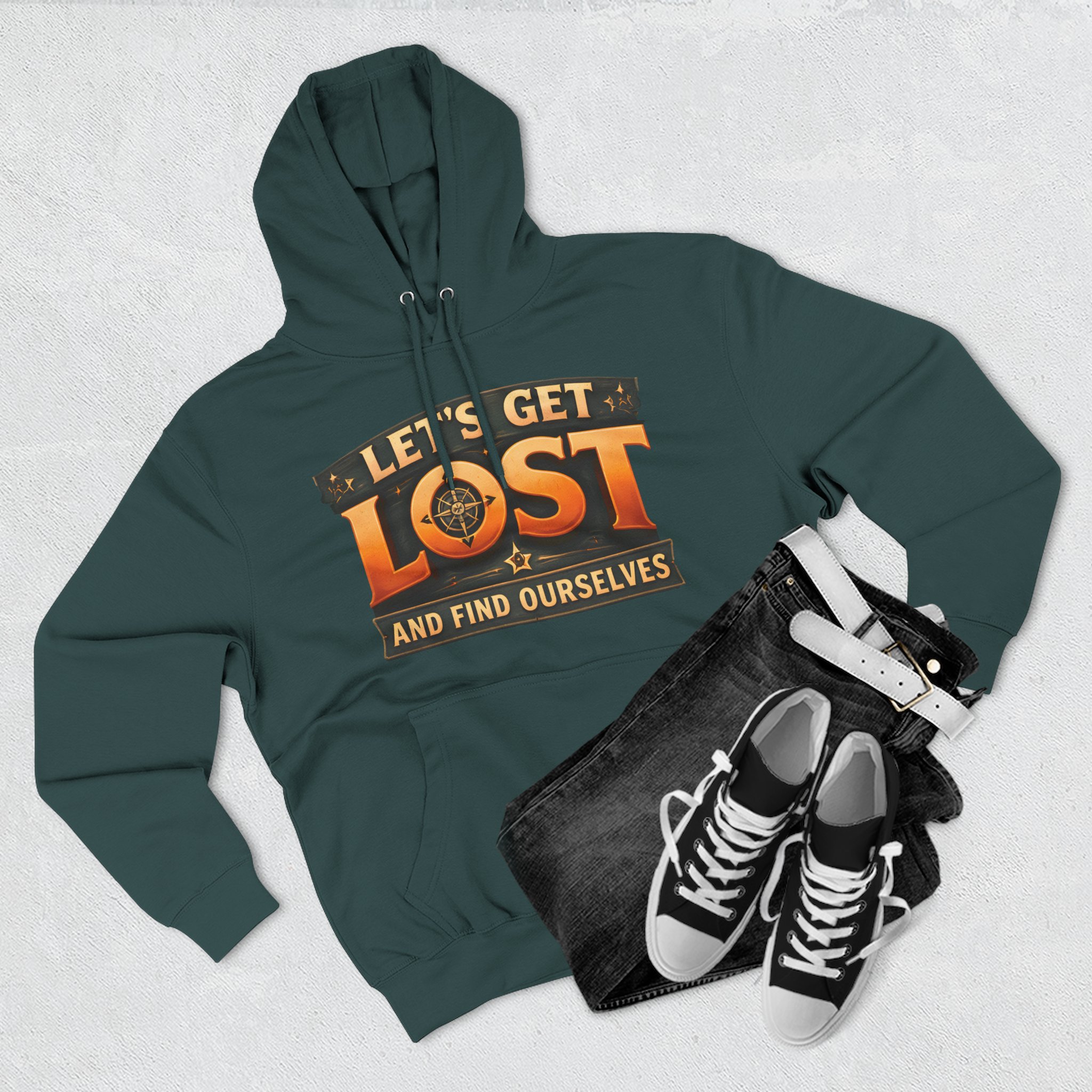 Three-Panel Fleece Hoodie - "Let´s Get Lost And Found Ourselfs" Design Scenic-Line