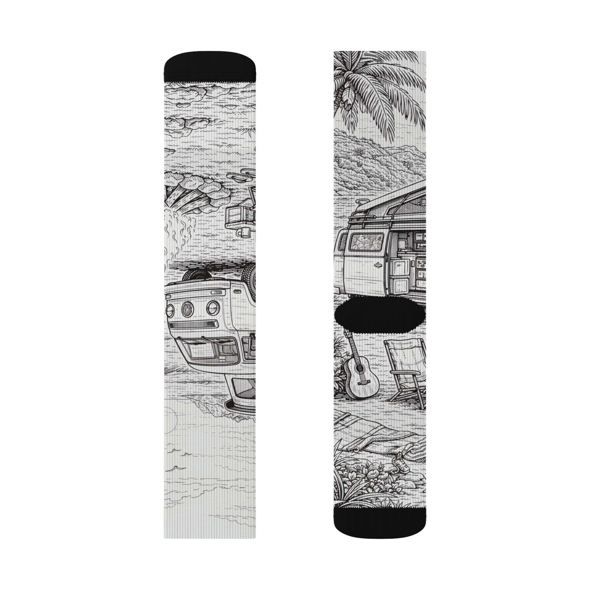 Sublimation Socks — Retro Camper Roadtrip Crew Socks