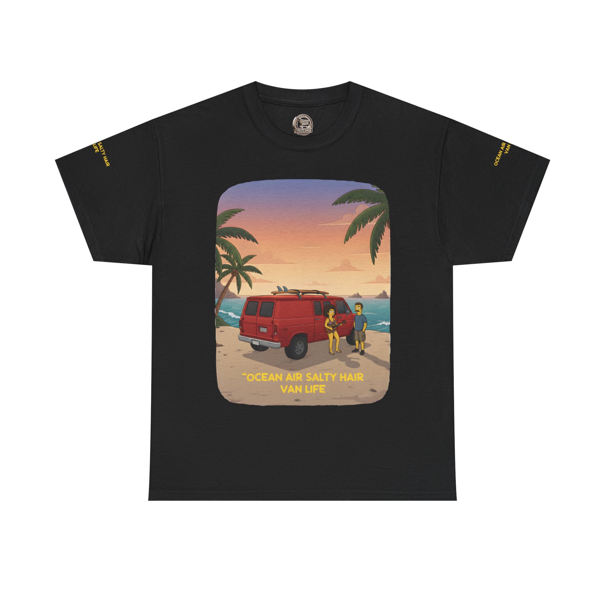 Unisex Heavy Cotton Tee — "Ocean Air Salty Hair Van Life" Design Sitcom-Line