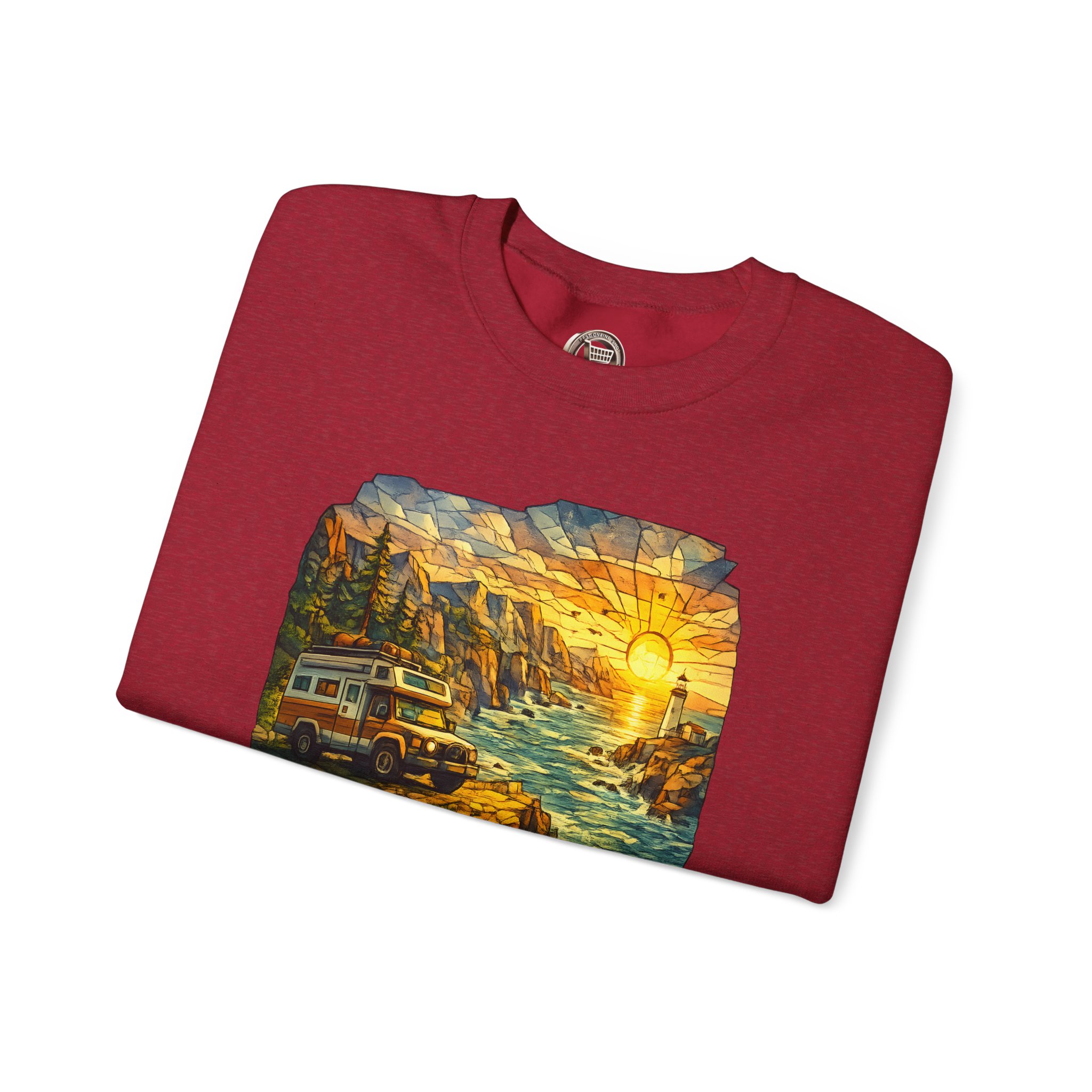 Unisex Heavy Blend™ Crewneck Sweatshirt — "Explore More Worry Less" Design Cubic-Line