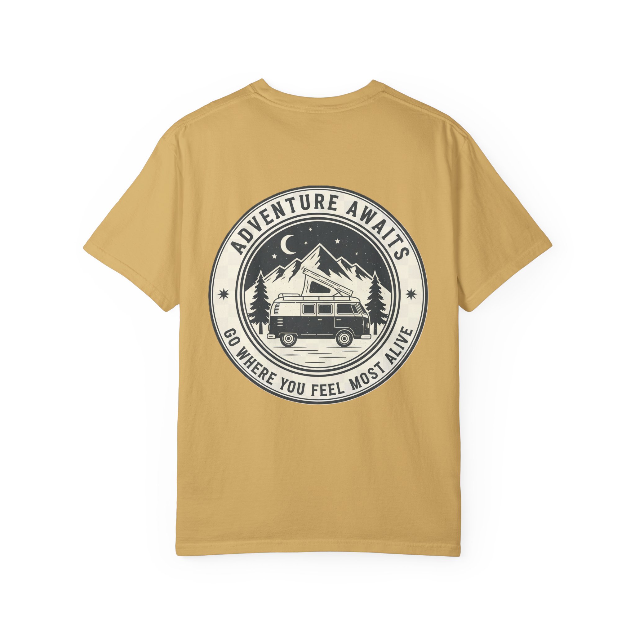 8112020163462215766_2048.jpeg T-Shirt — "Adventure Awaits-Go Where You Feel Most Alive" (Front + Back Printed) Outdoor Travel Tee