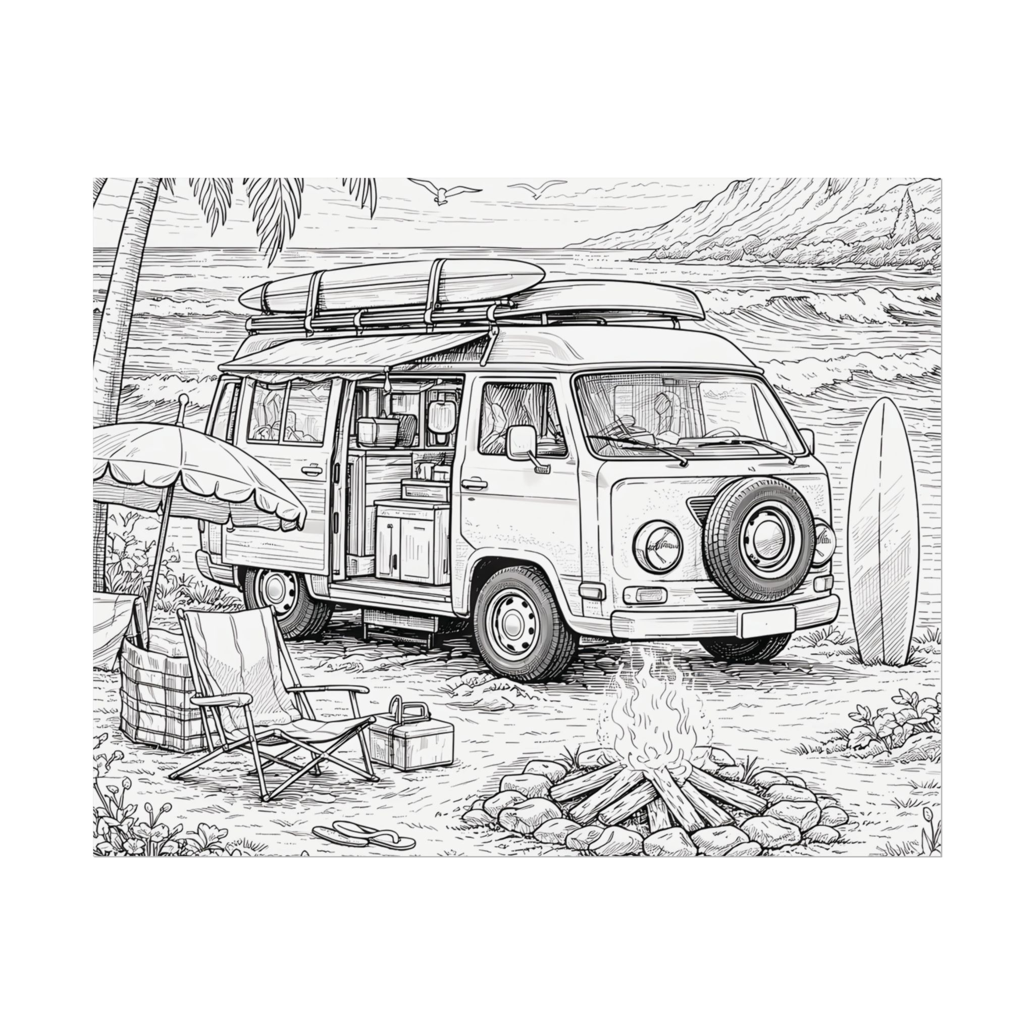 Campervan Poster — Vintage RV Camping Landscape Wall Art