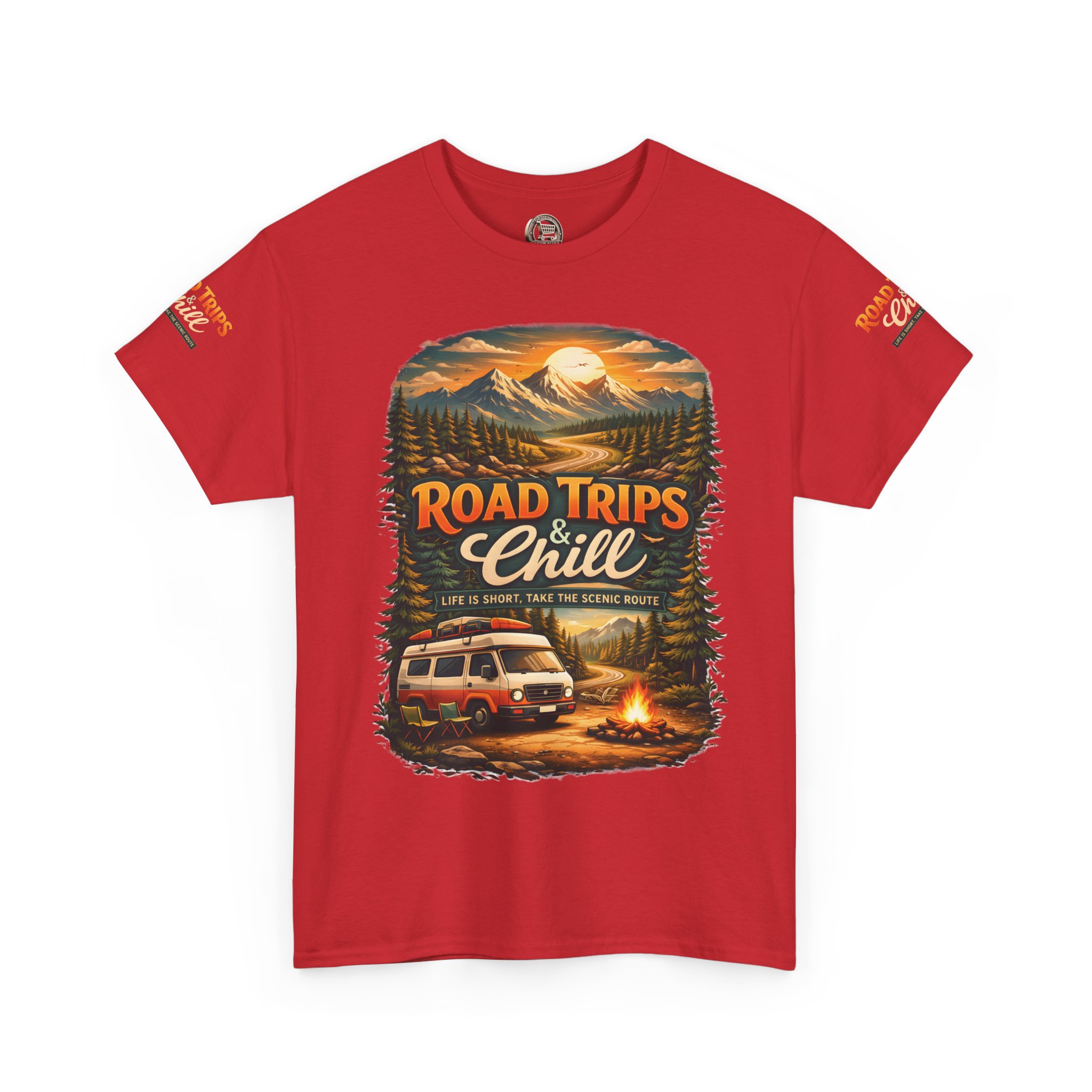 Unisex Heavy Cotton Tee — "Road Trips & Chill" Design Scenic-Line