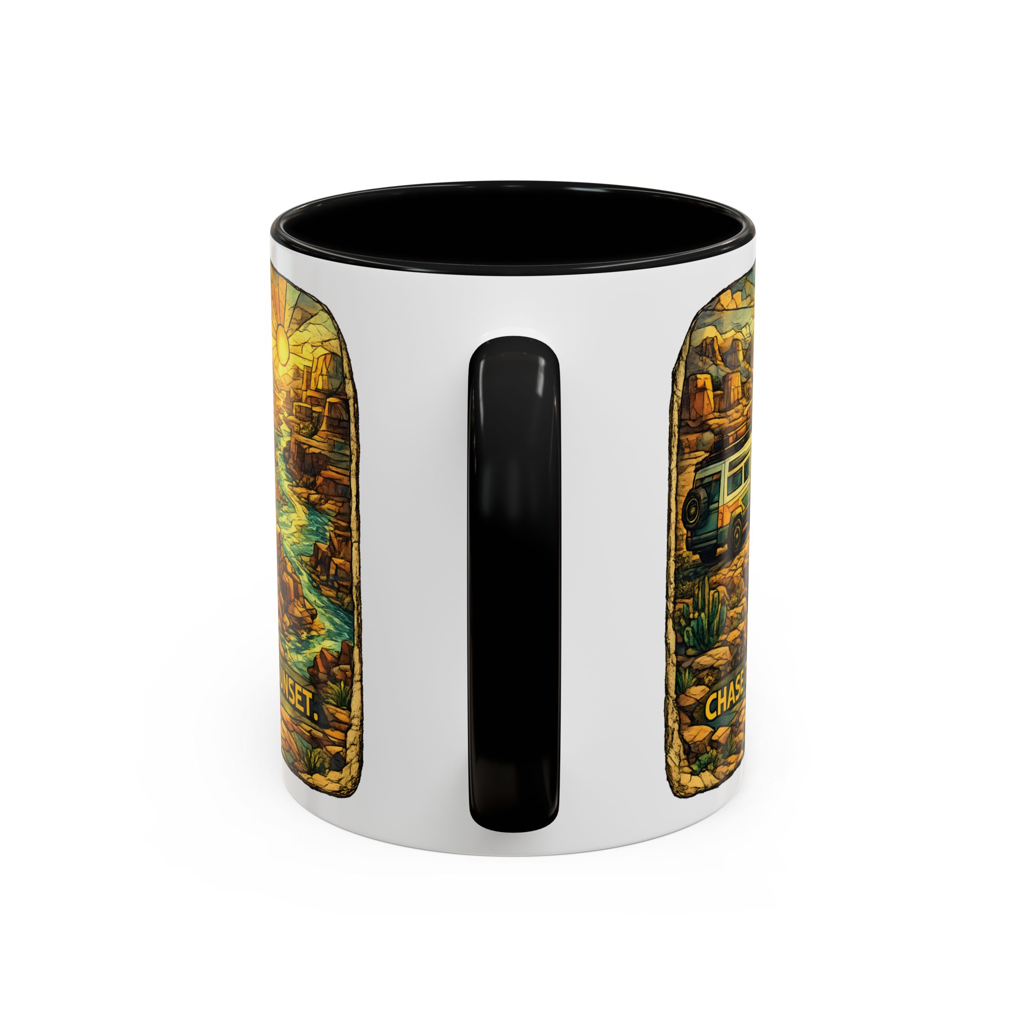 Accent Coffee Mug (11, 15oz) — "Chase The Sunset" Design Cubic-Line