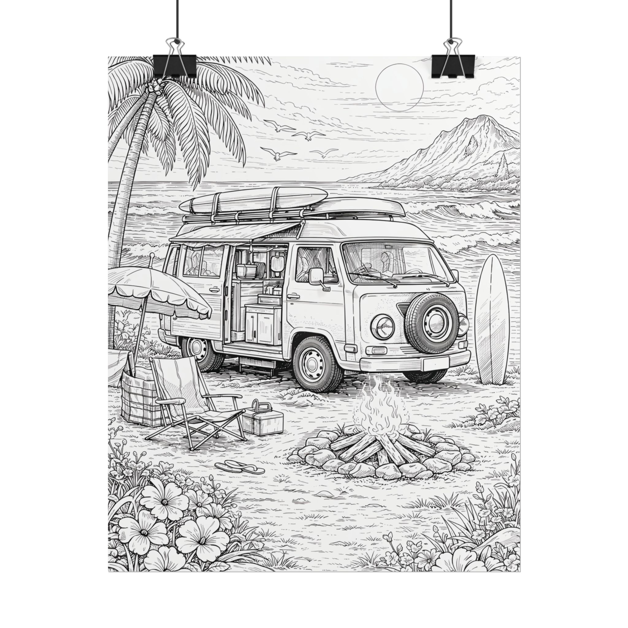 Campervan Poster — Vintage RV Camping Landscape Wall Art