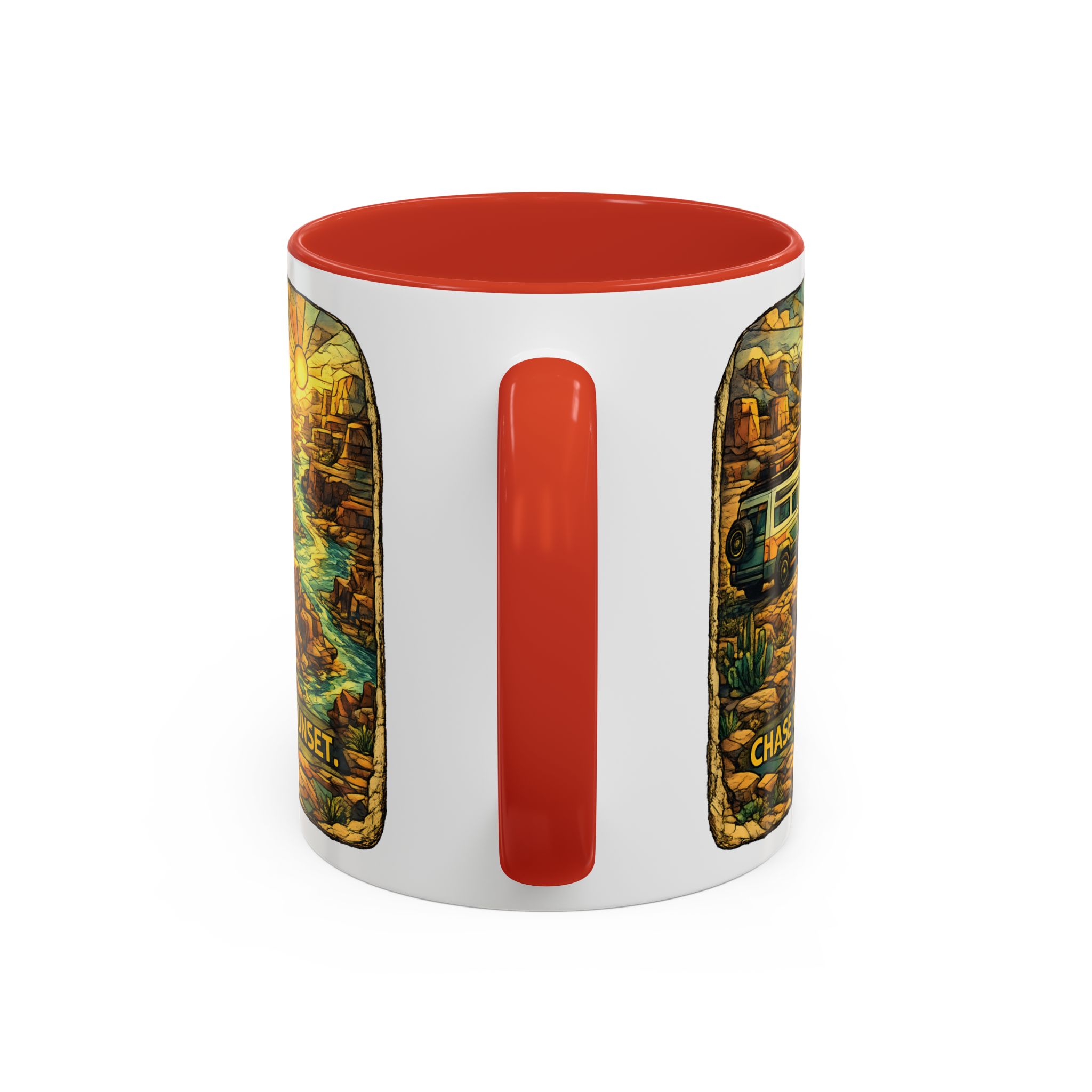 Accent Coffee Mug (11, 15oz) — "Chase The Sunset" Design Cubic-Line