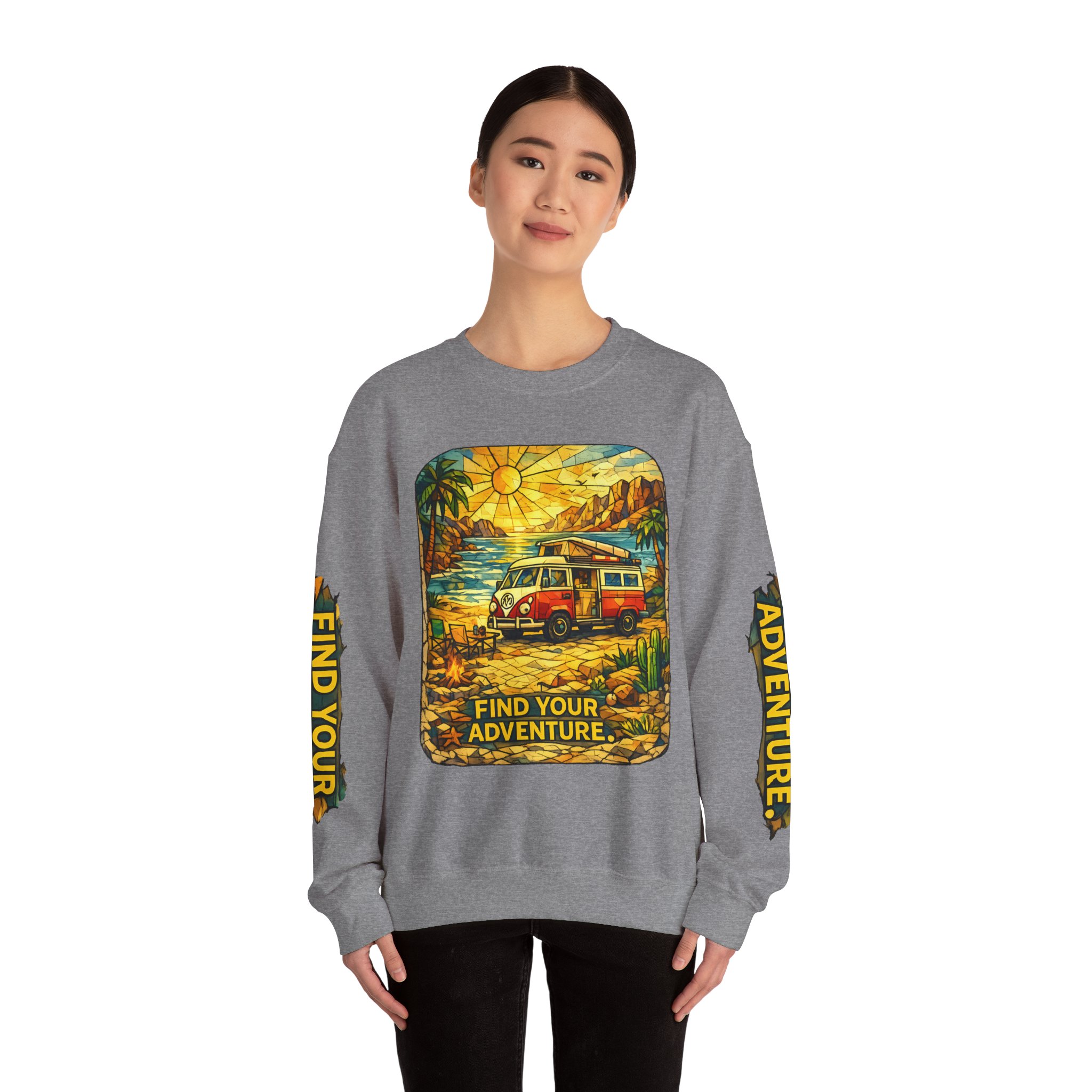 Unisex Heavy Blend™ Crewneck Sweatshirt — "Find Your Adventure" Design Cubic-Line