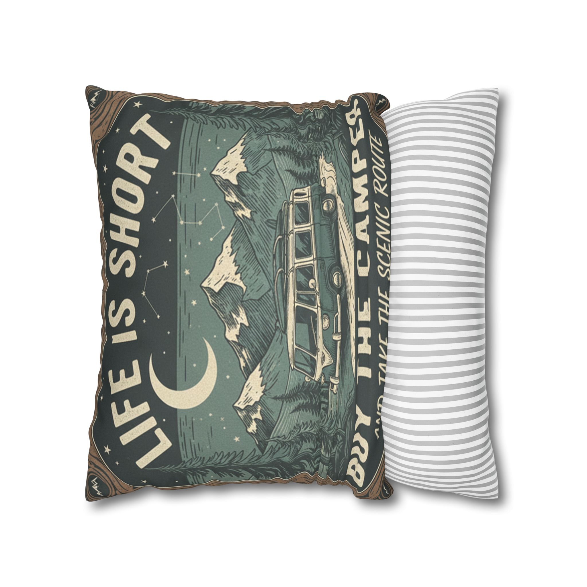 Pillowcase — "Life is short buy the camper and take the scenic route" Faux Suede Travel Throw Pillow Cover