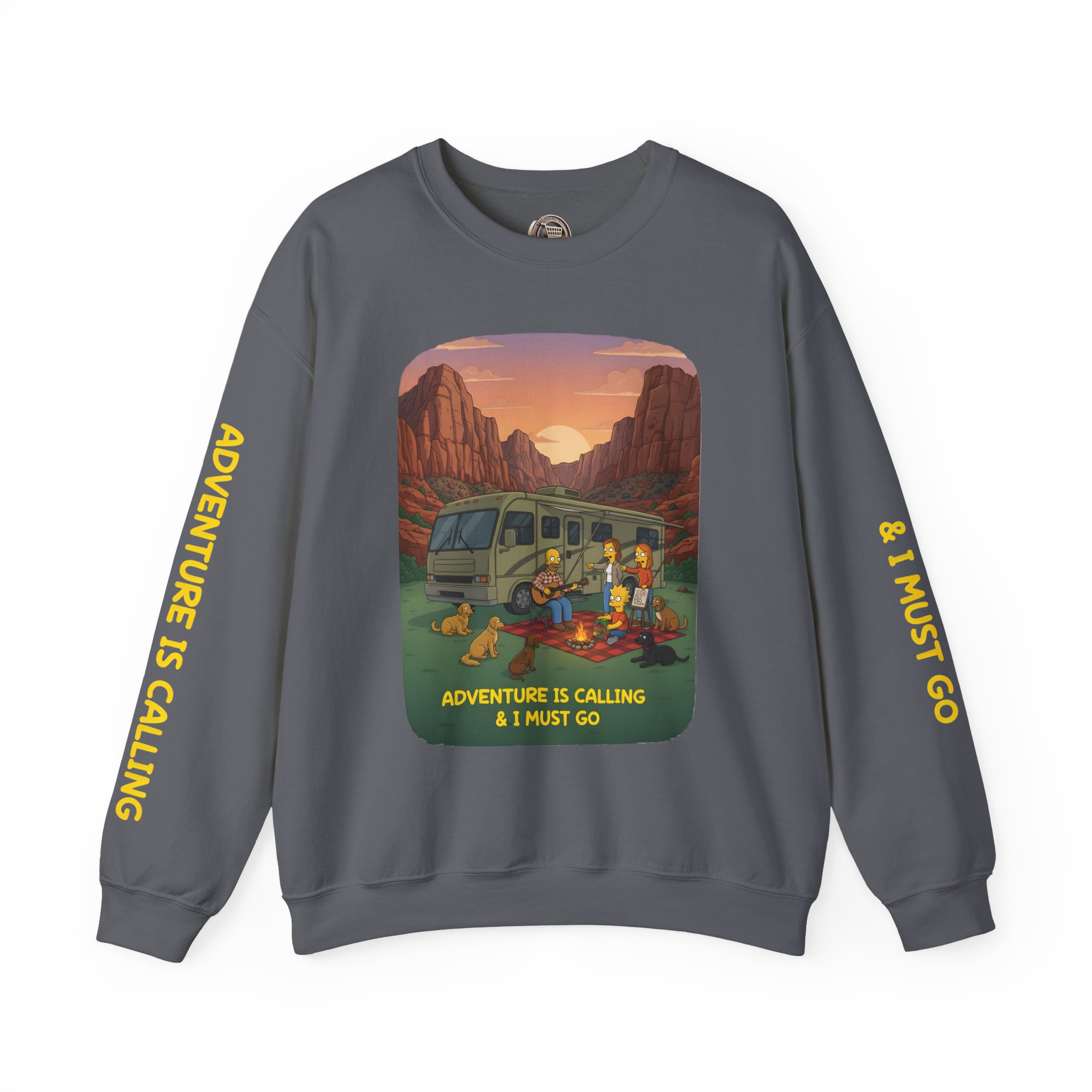 Unisex Heavy Blend™ Crewneck Sweatshirt — "Adventure Is Calling-I Must Go" Design Sitcom-Line