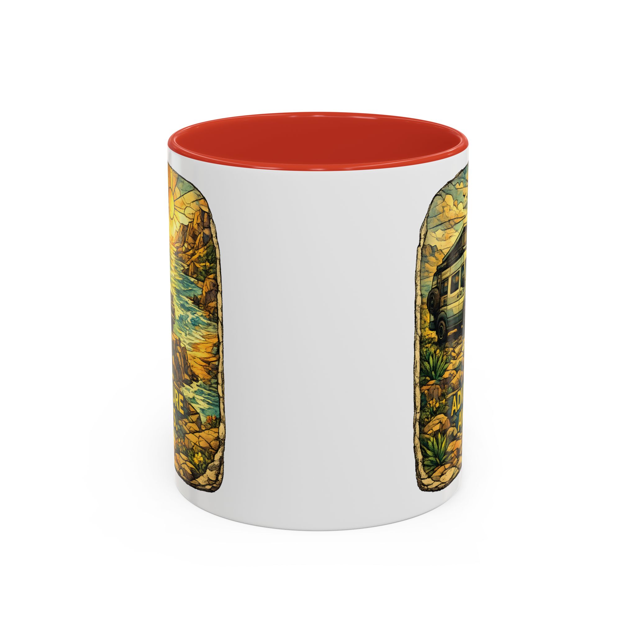 Accent Coffee Mug (11, 15oz) — "Adventure Awaits" Design Cubic-Line