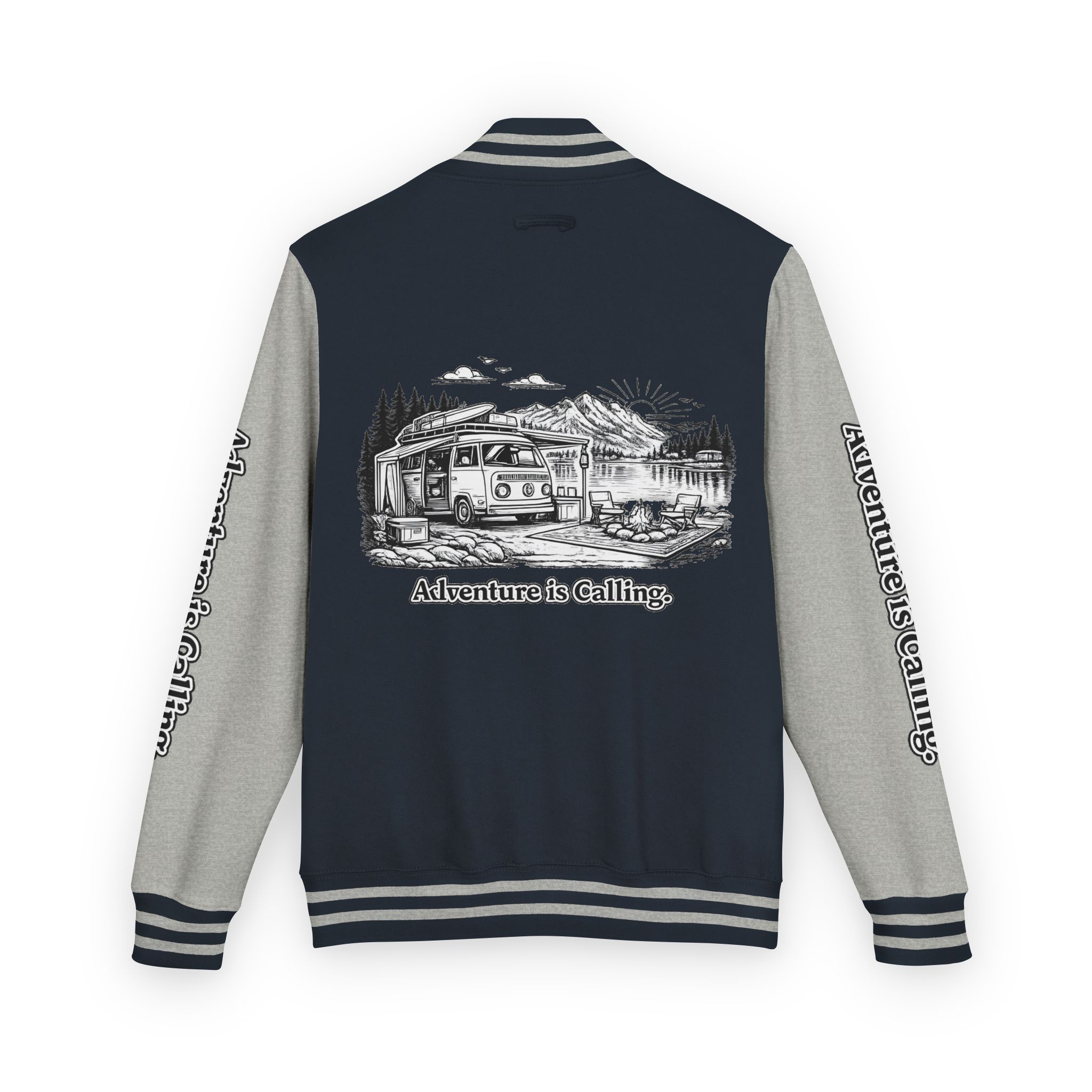 8130365548583468427_2048-1.jpeg Unisex Heavyweight Letterman Jacket — "Adventure Is Calling" Travel Varsity Coat