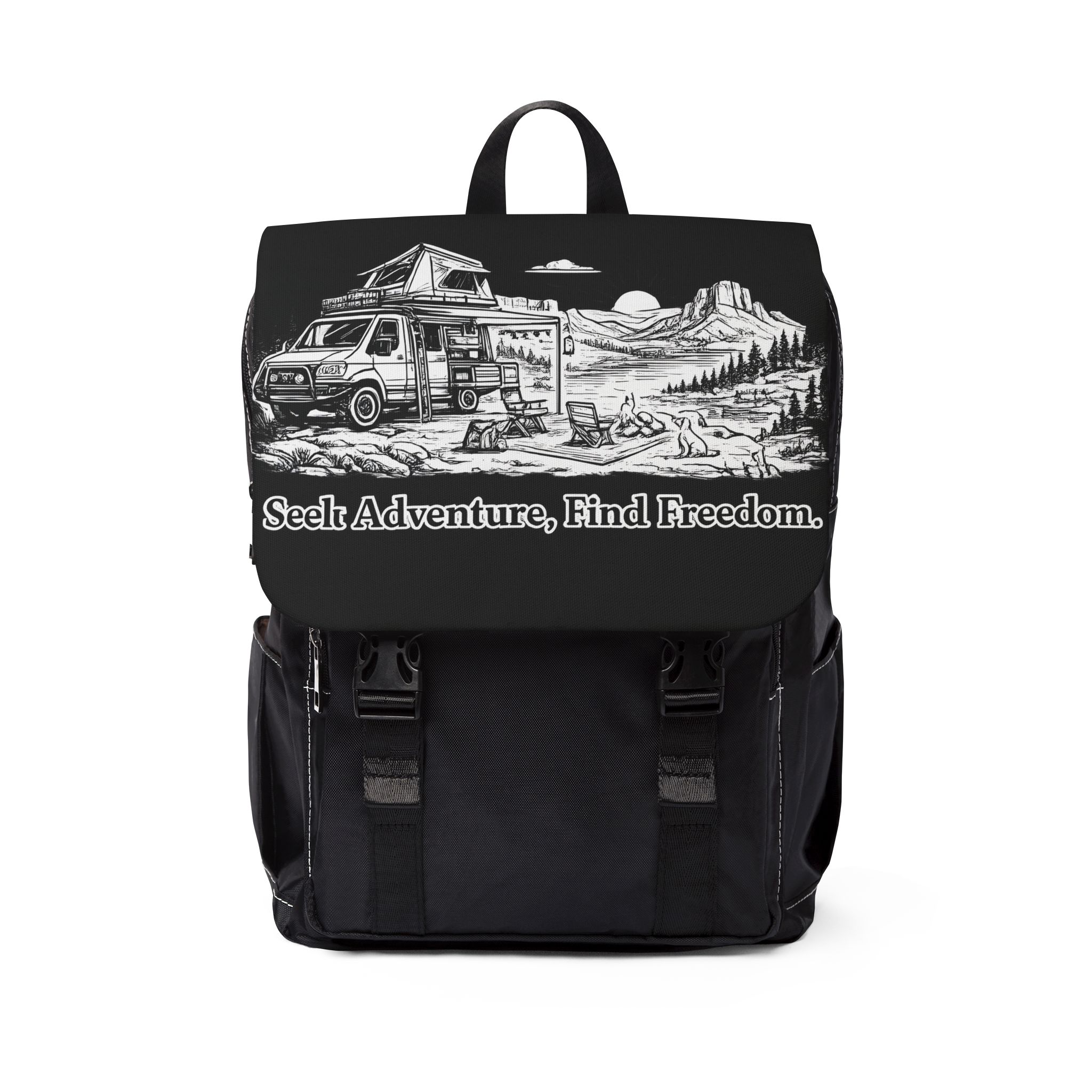 Unisex Casual Shoulder Backpack — "Seek Adventure, Find Freedom" Design Minimal-Line