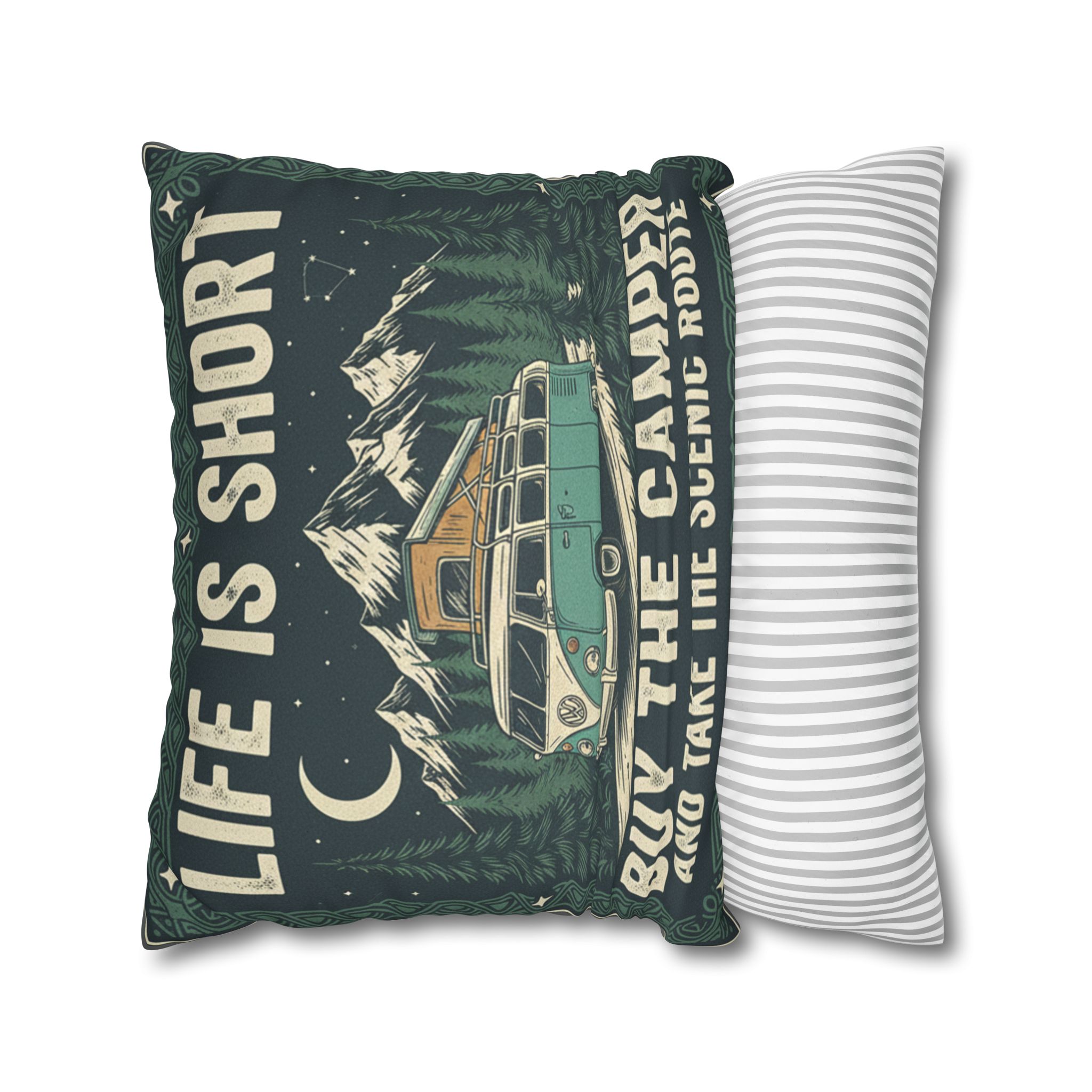 Pillowcase — "Life is short buy the camper and take the scenic route" Faux Suede Travel Throw Pillow Cover