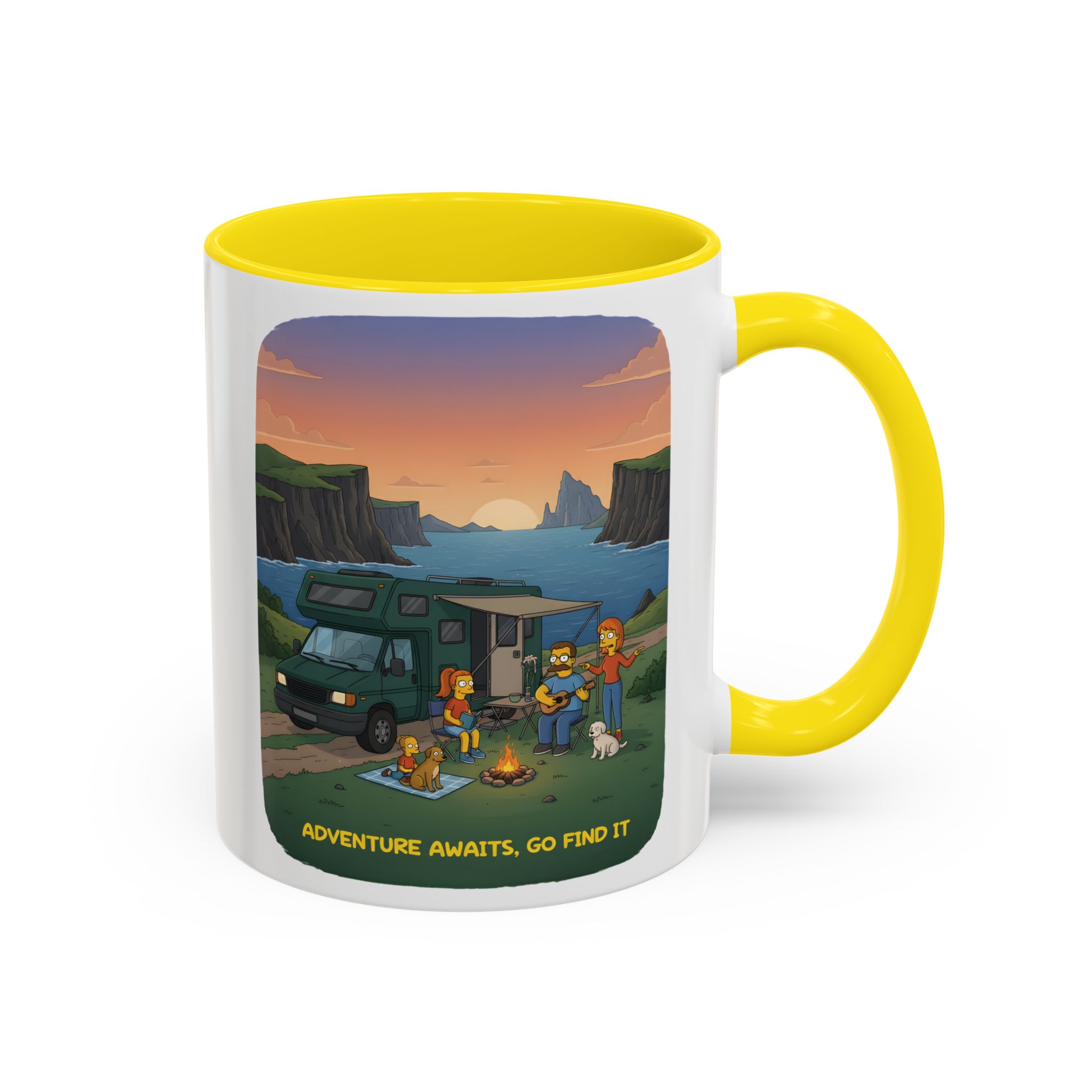 Accent Coffee Mug (11, 15oz) — "Adventure Awaits-Go Find It"" Design Sitcom-Line