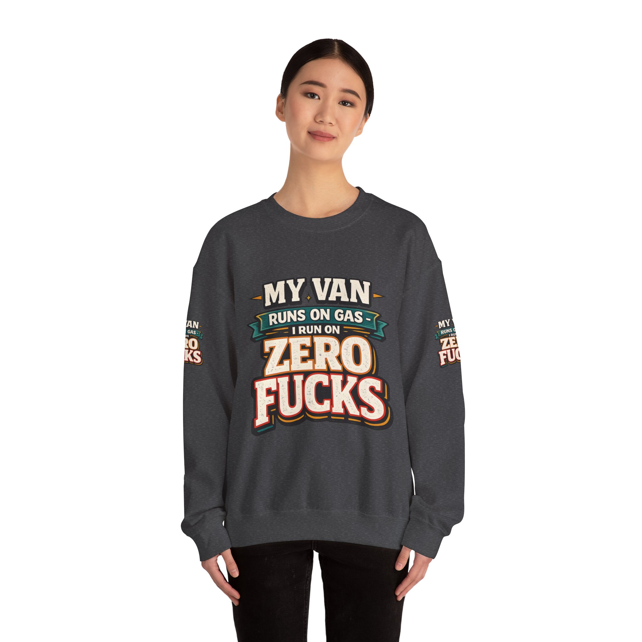 Unisex Heavy Blend™ Crewneck Sweatshirt — "My Van Runs On Gas" Design F**K-Line