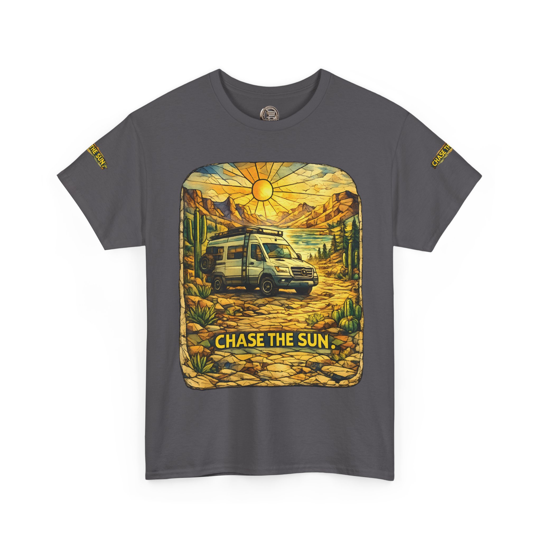 Unisex Heavy Cotton Tee — "Chase The Sun" Design Cubic-Line