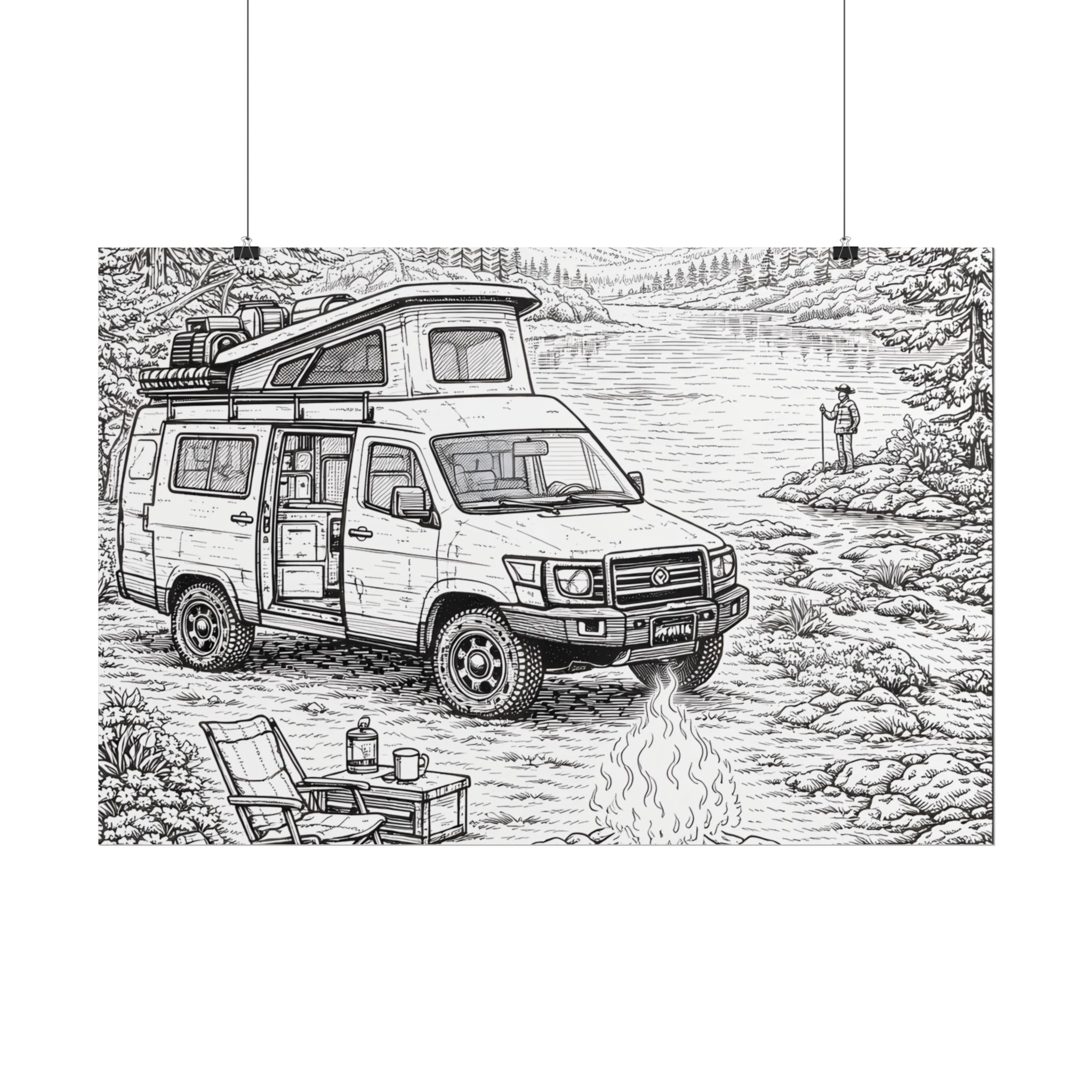 Campervan Poster — Vintage RV Camping Landscape Wall Art
