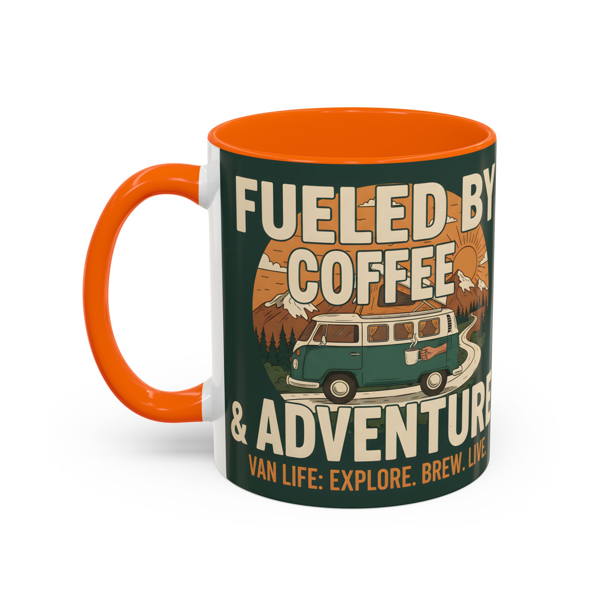 Accent Coffee Mug (11, 15oz) — "Fueled by Coffee & Adventure"
