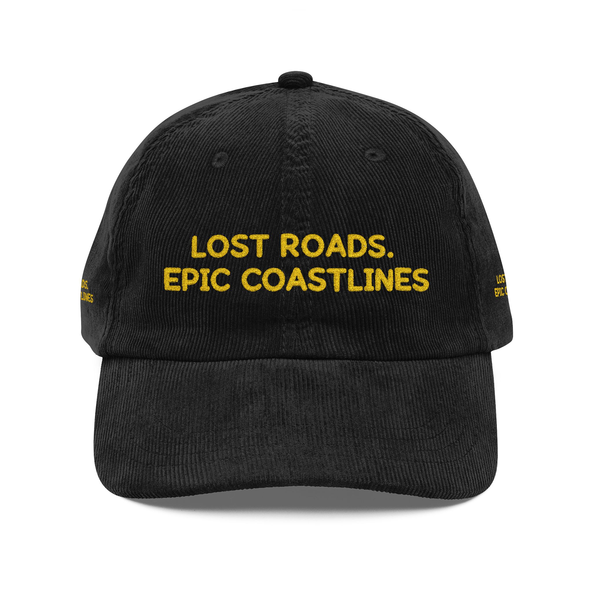 Vintage Corduroy Cap (Embroidery) — "Lost Roads,Epic Coastlines" Embroidered Hat