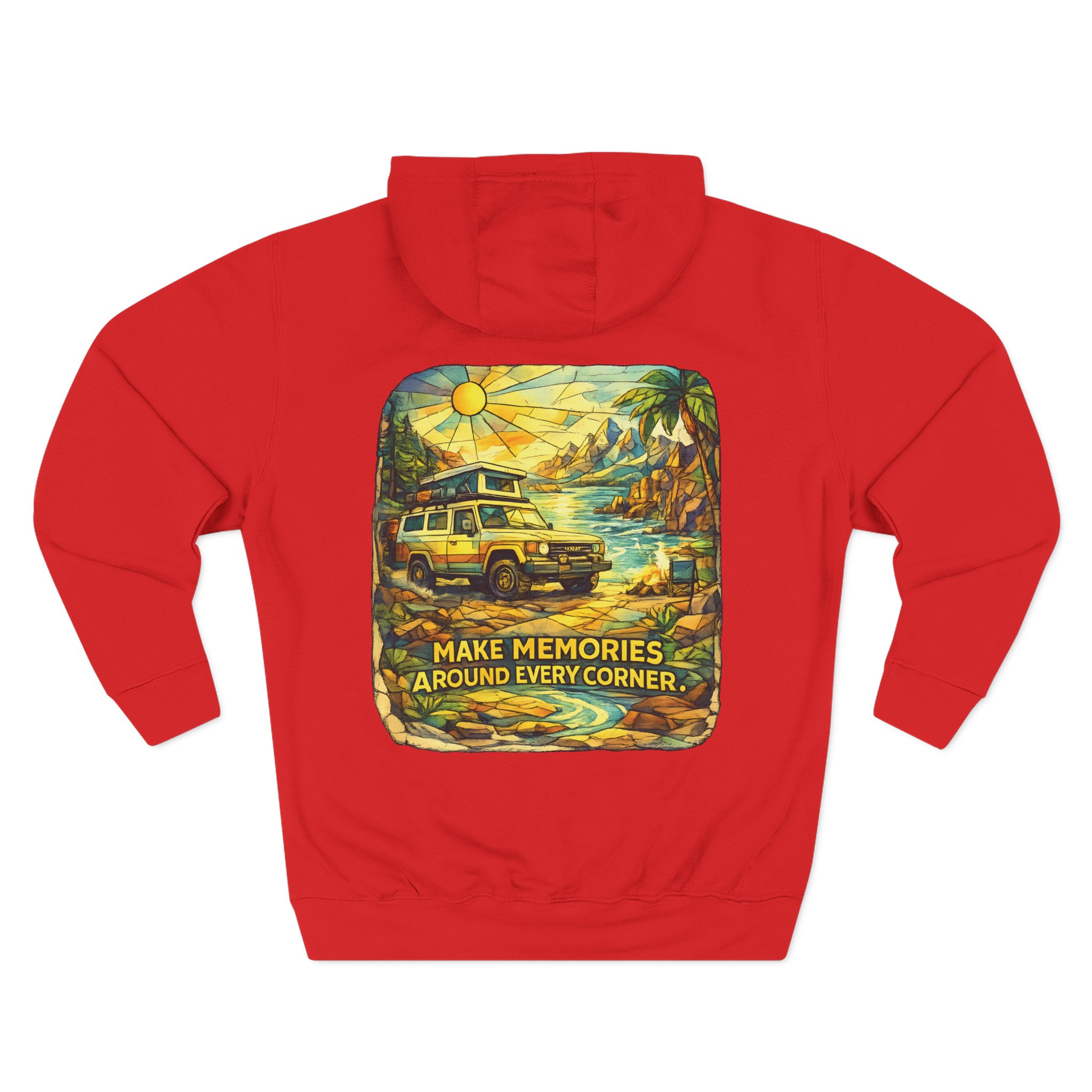 Three-Panel Fleece Hoodie - "Make Memories Around Every Corner" Design Cubic-Line