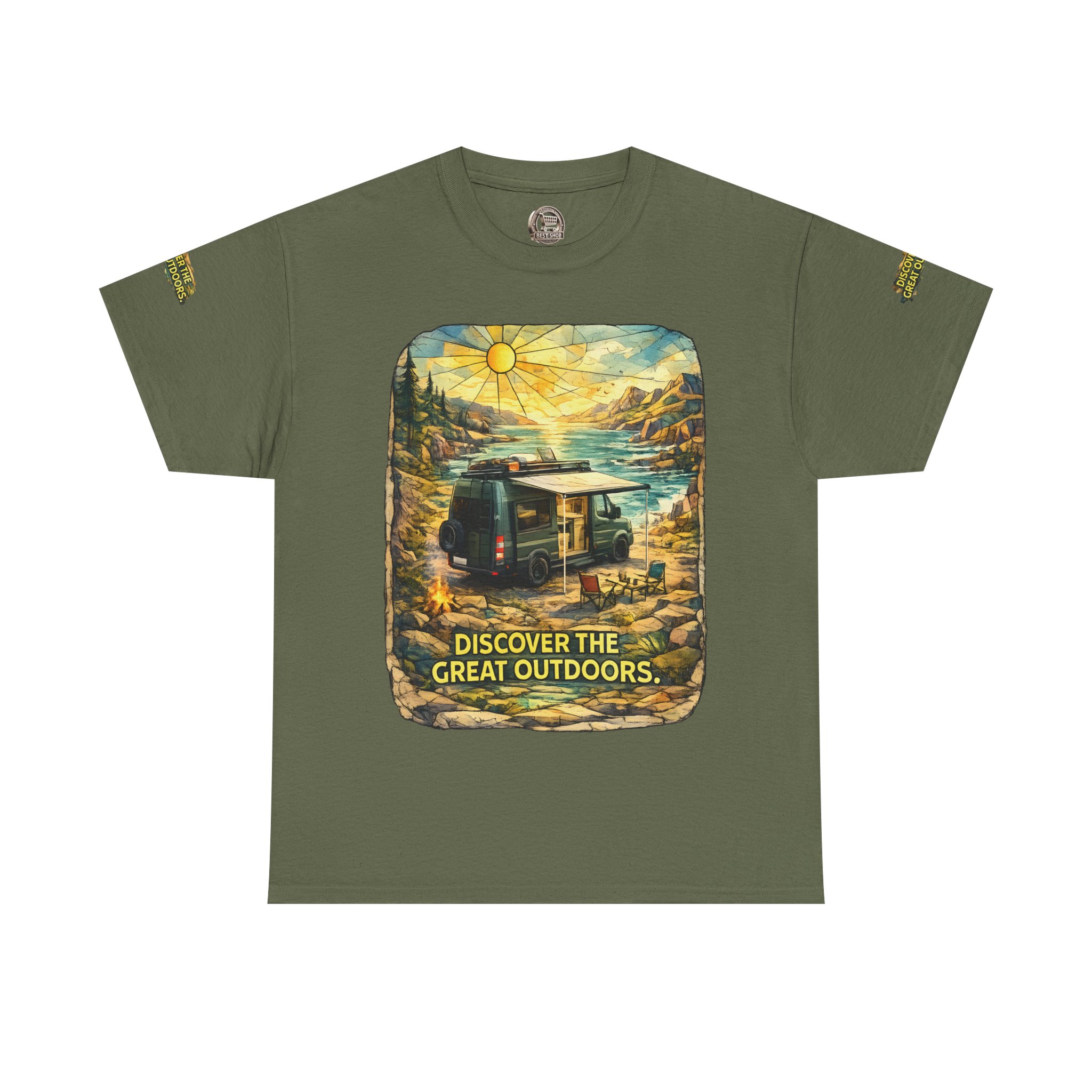 Unisex Heavy Cotton Tee — "Discover The Great Outdoors" Design Cubic-Line
