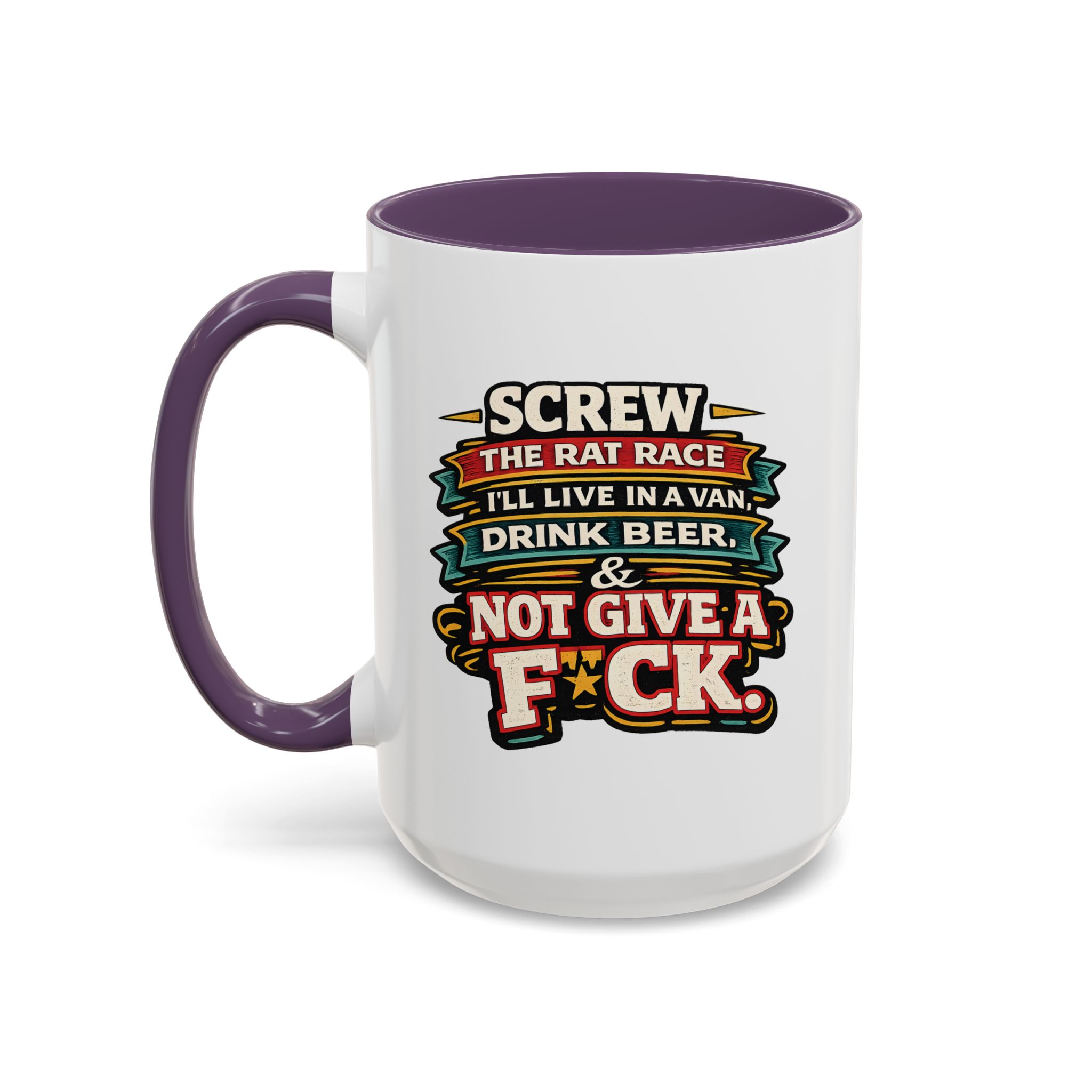 Accent Coffee Mug (11, 15oz) — "Screw The Rat Race" Design F**K-Line