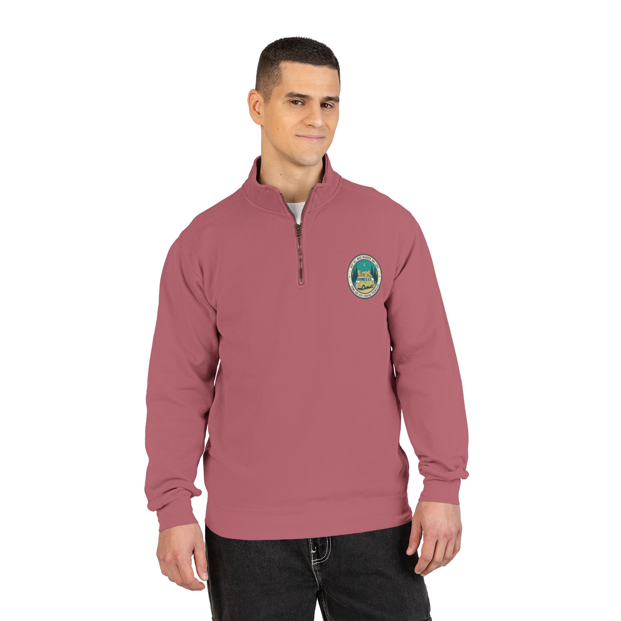 Quarter-Zip Sweatshirt(Comfort Colors®) — "Not All Who Wander Are Lost" Retro Camper Pullover