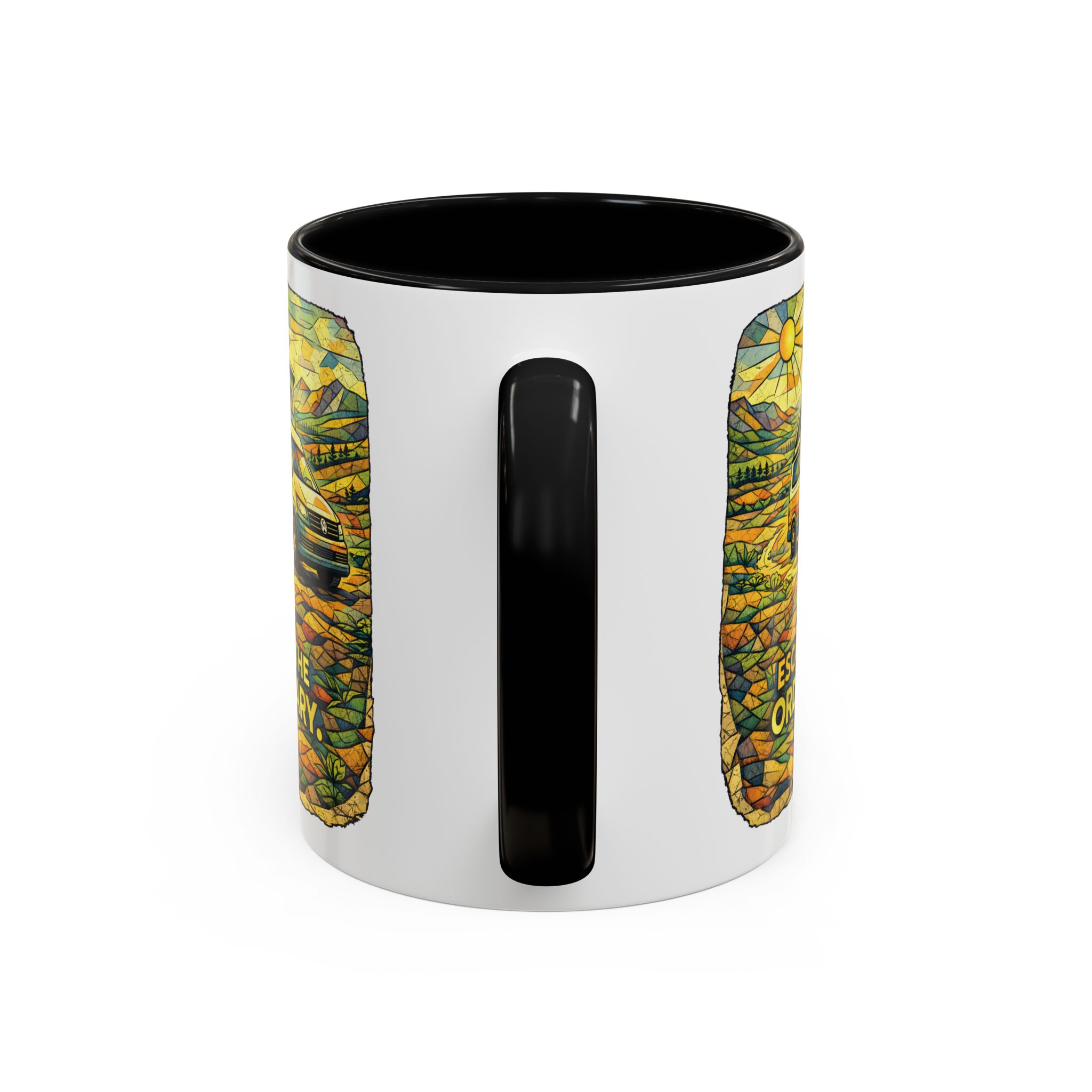 Accent Coffee Mug (11, 15oz) — "Escape The Ordinary" Design Cubic-Line