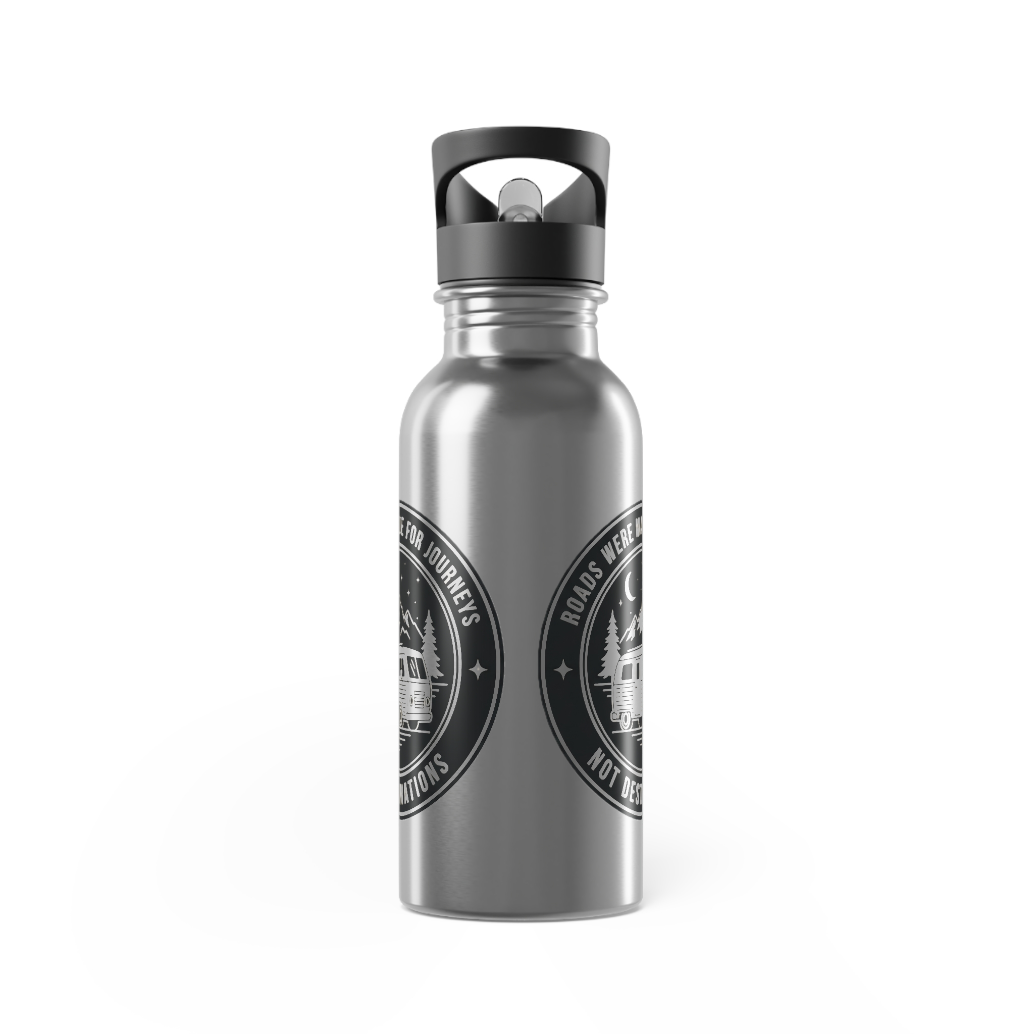 Stainless Steel Water Bottle with Straw – 'ROAD WHERE MADE FOR JOURNEYS-NOT DESTINATIONS' Outdoor Logo 20oz
