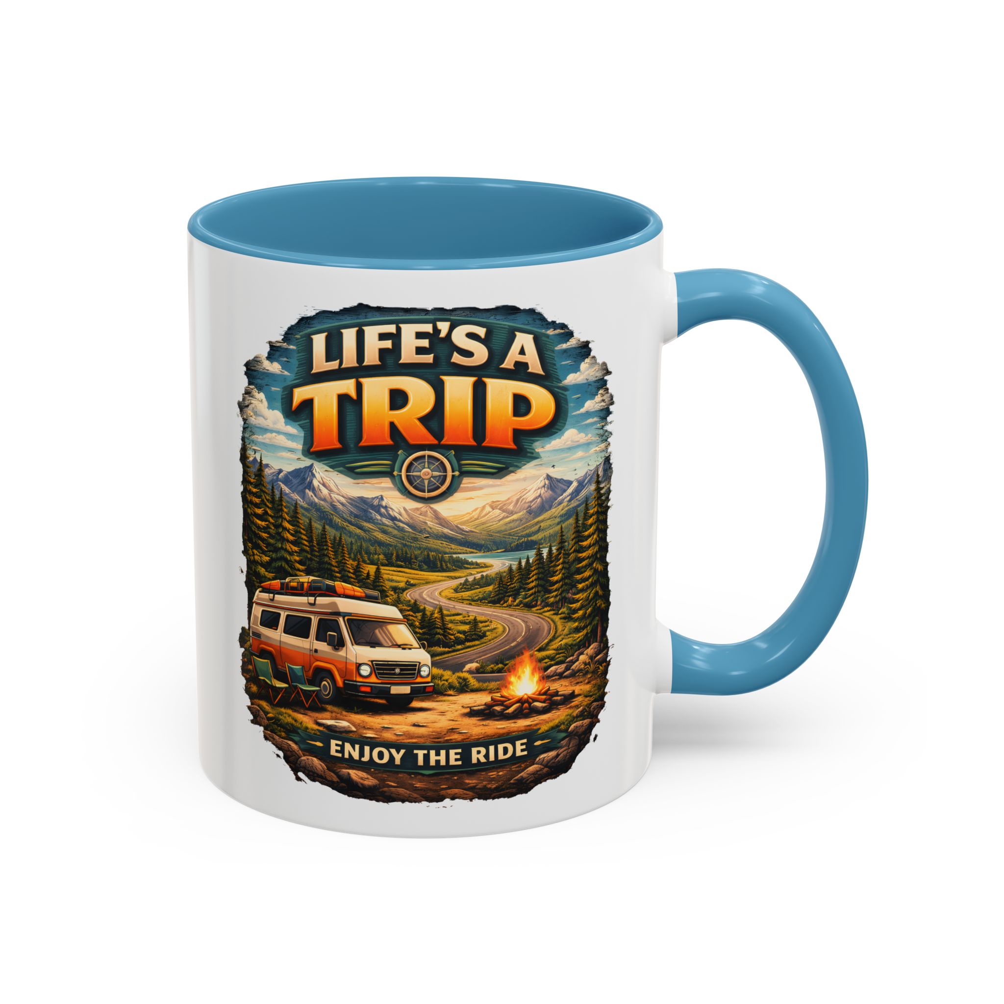 Accent Coffee Mug (11, 15oz) — "Life s A Trip" Design Scenic-Line