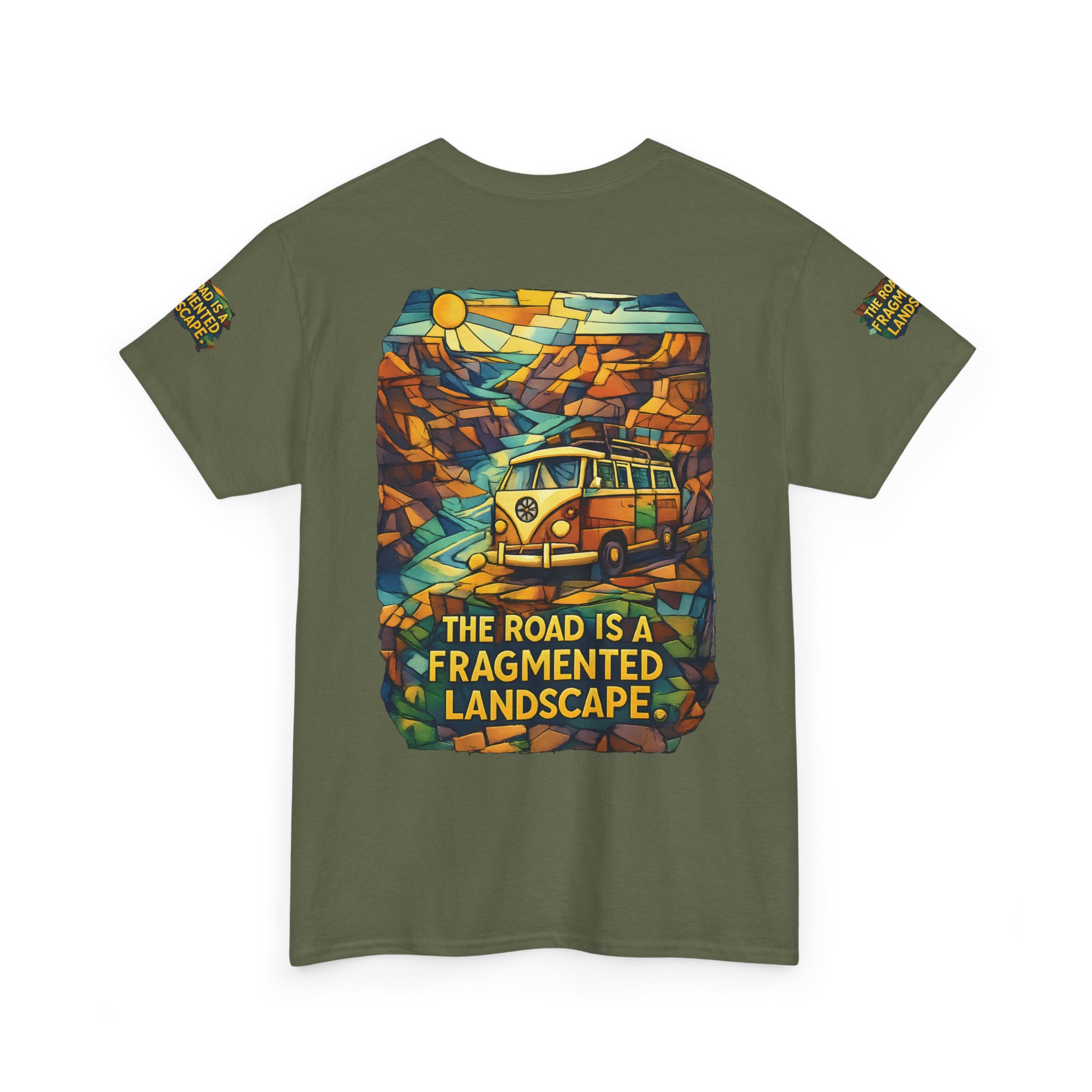 8194283184874525219_2048.jpeg Unisex Heavy Cotton Tee — "The Road Is A Fragmented Landscape" Design Cubic-Line