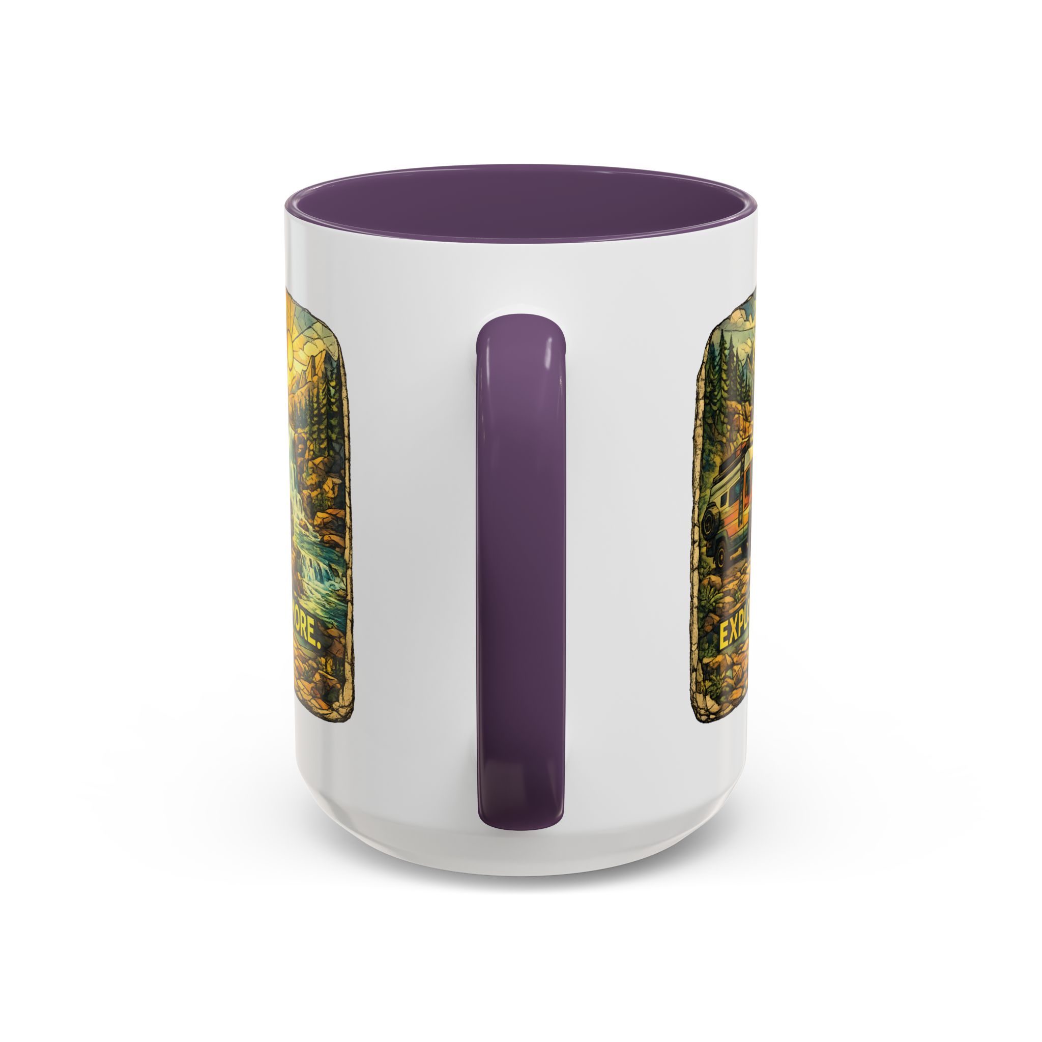 Accent Coffee Mug (11, 15oz) — "Explore More" Design Cubic-Line