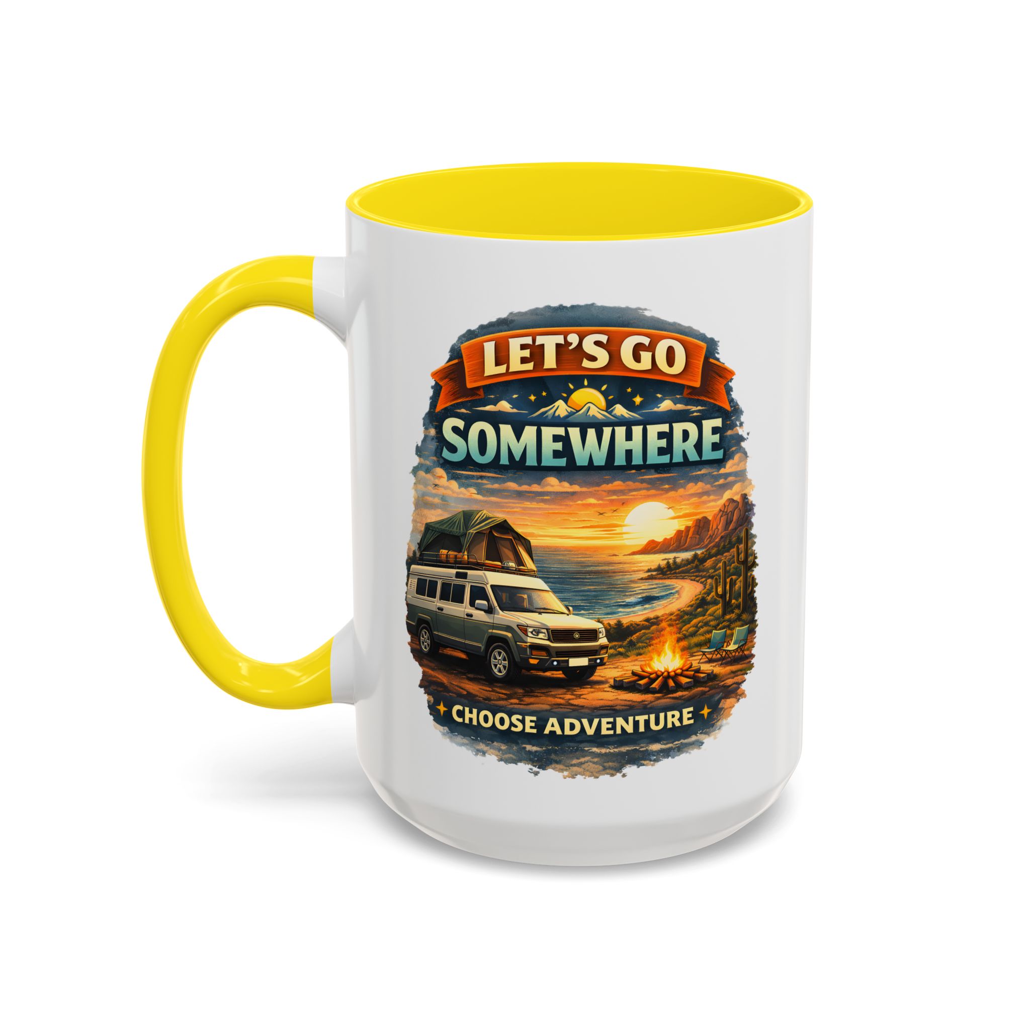Accent Coffee Mug (11, 15oz) — "Lets Go Somewhere" Design Scenic-Line