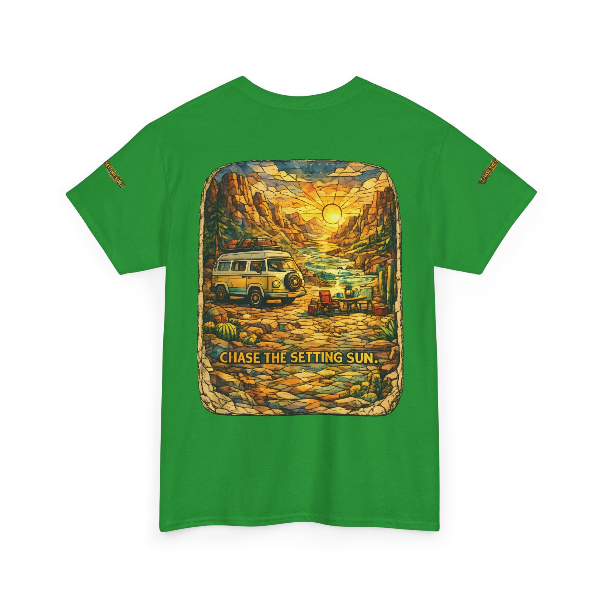 Unisex Heavy Cotton Tee — "Chase The Settings Sun" Design Cubic-Line
