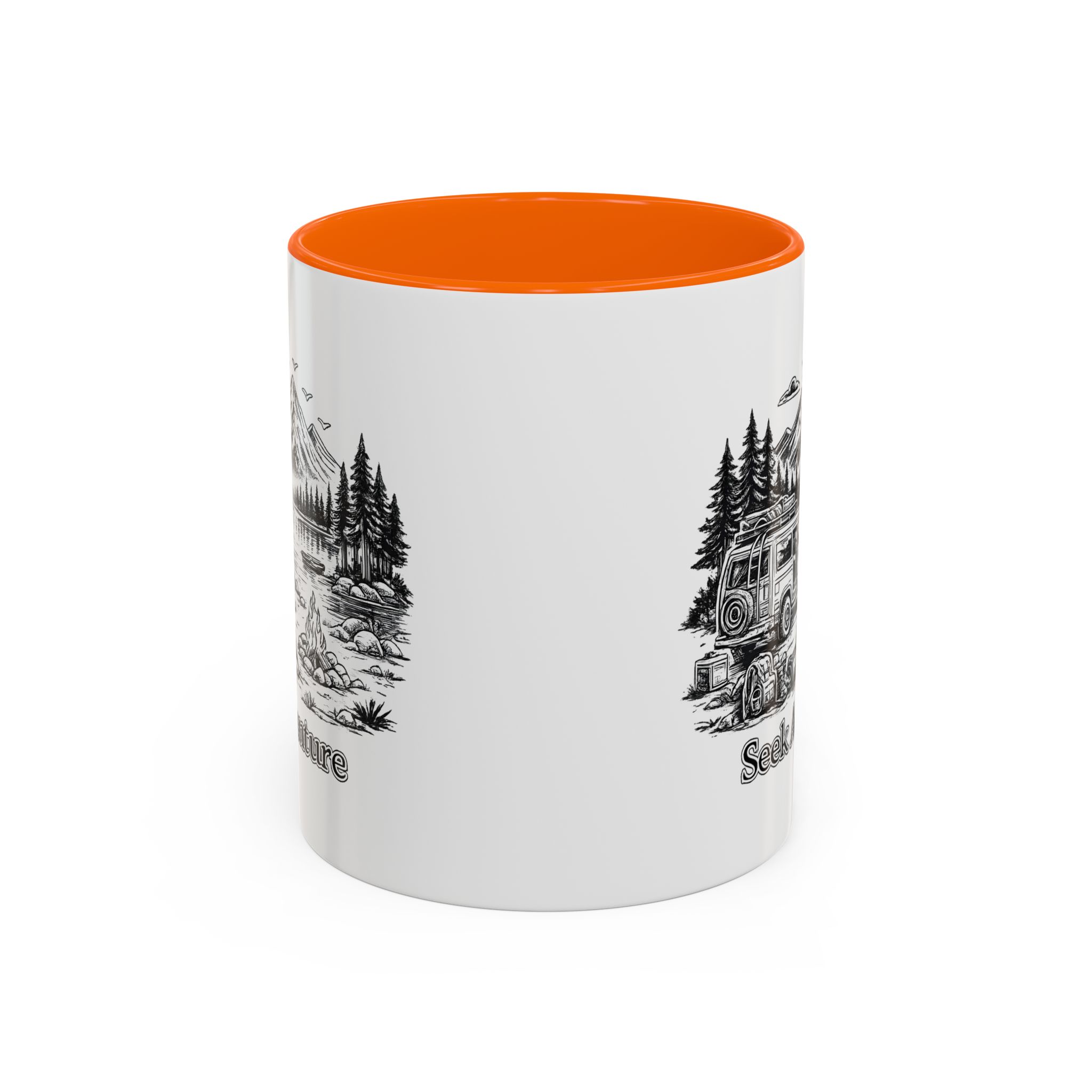 Accent Coffee Mug (11, 15oz) — "Seek Adventure" Design Minimal-Line