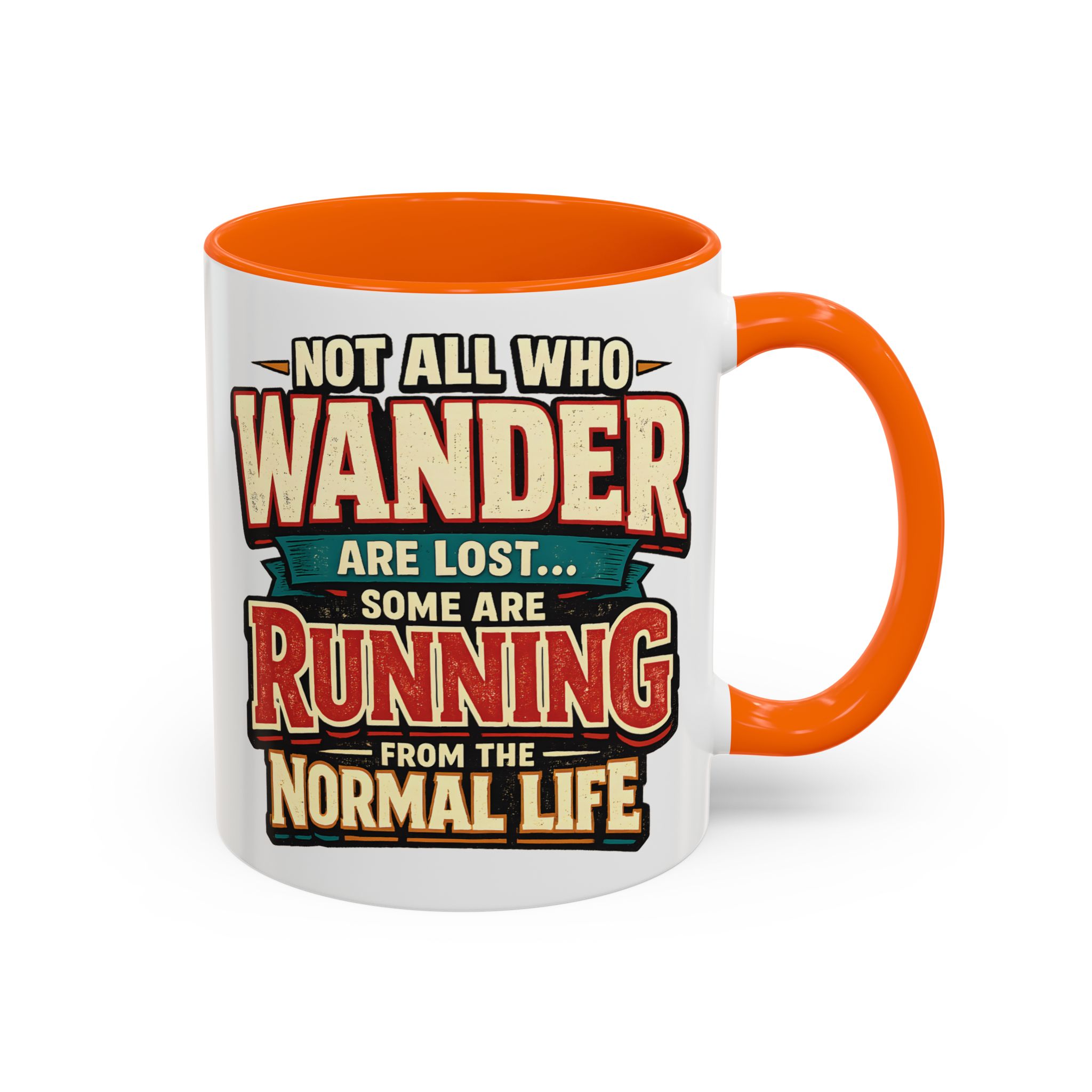 Accent Coffee Mug (11, 15oz) — "Not All Who Wander Are Lost" Design F**K-Line