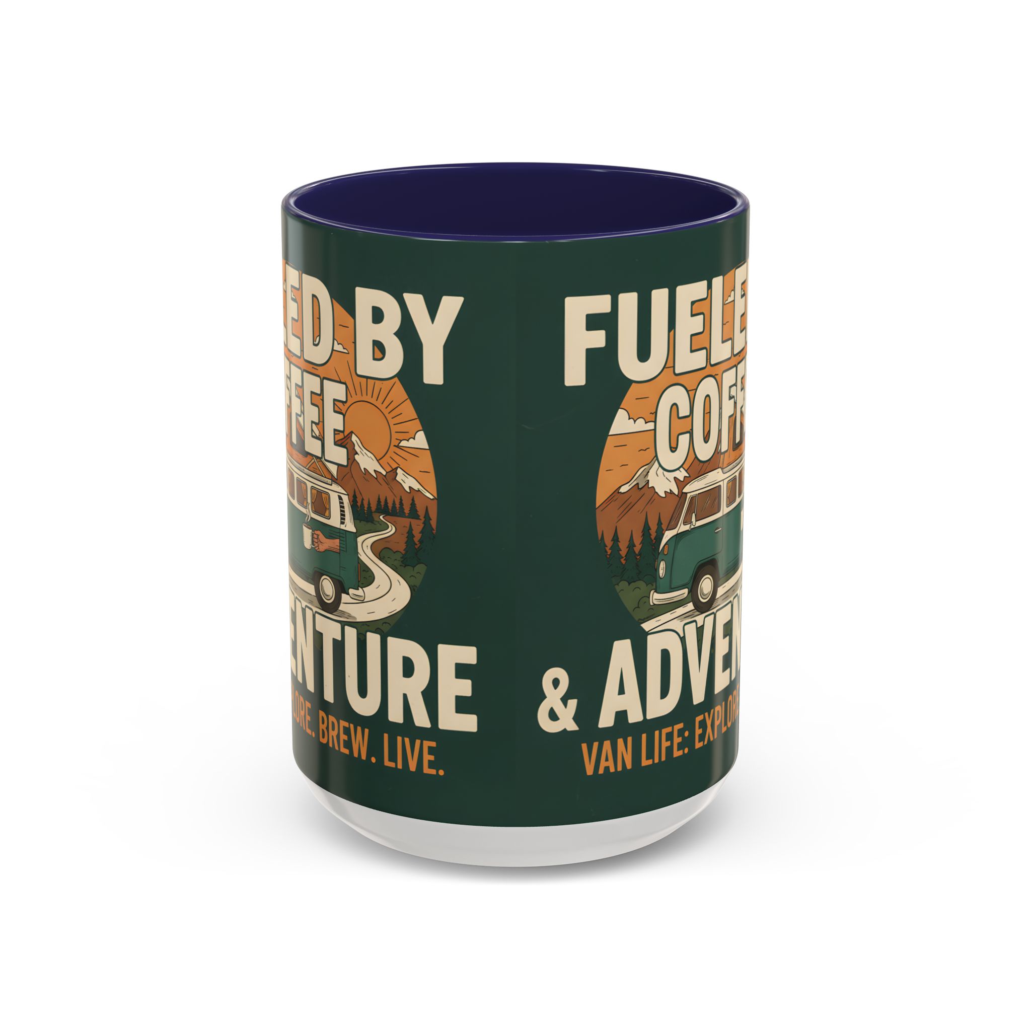 Accent Coffee Mug (11, 15oz) — "Fueled by Coffee & Adventure"