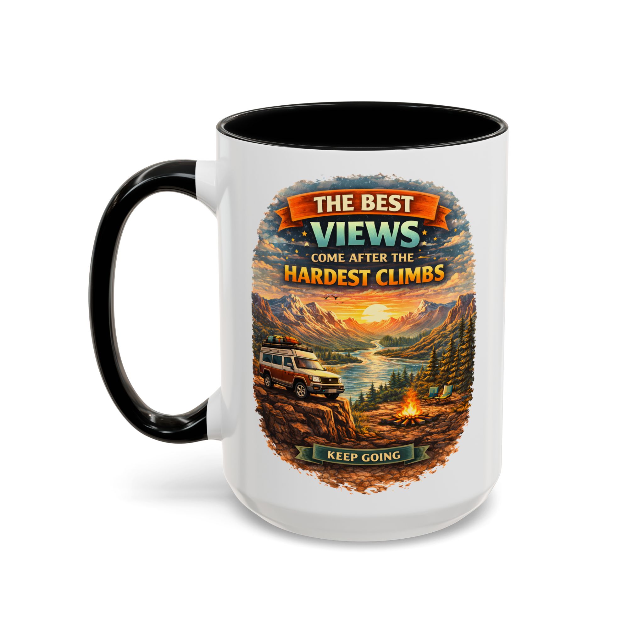 Accent Coffee Mug (11, 15oz) — "The Best Views" Design Scenic-Line