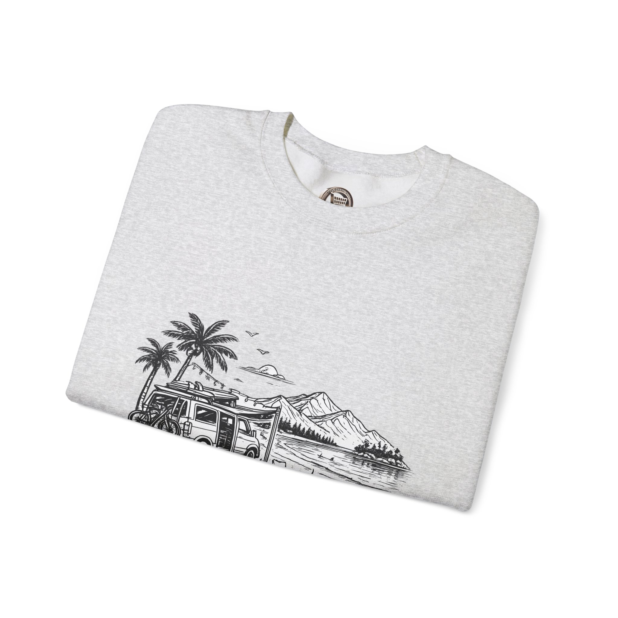 Unisex Heavy Blend™ Crewneck Sweatshirt — "Adventure Awaits,Pack Up The Van" Design Minimal-Line